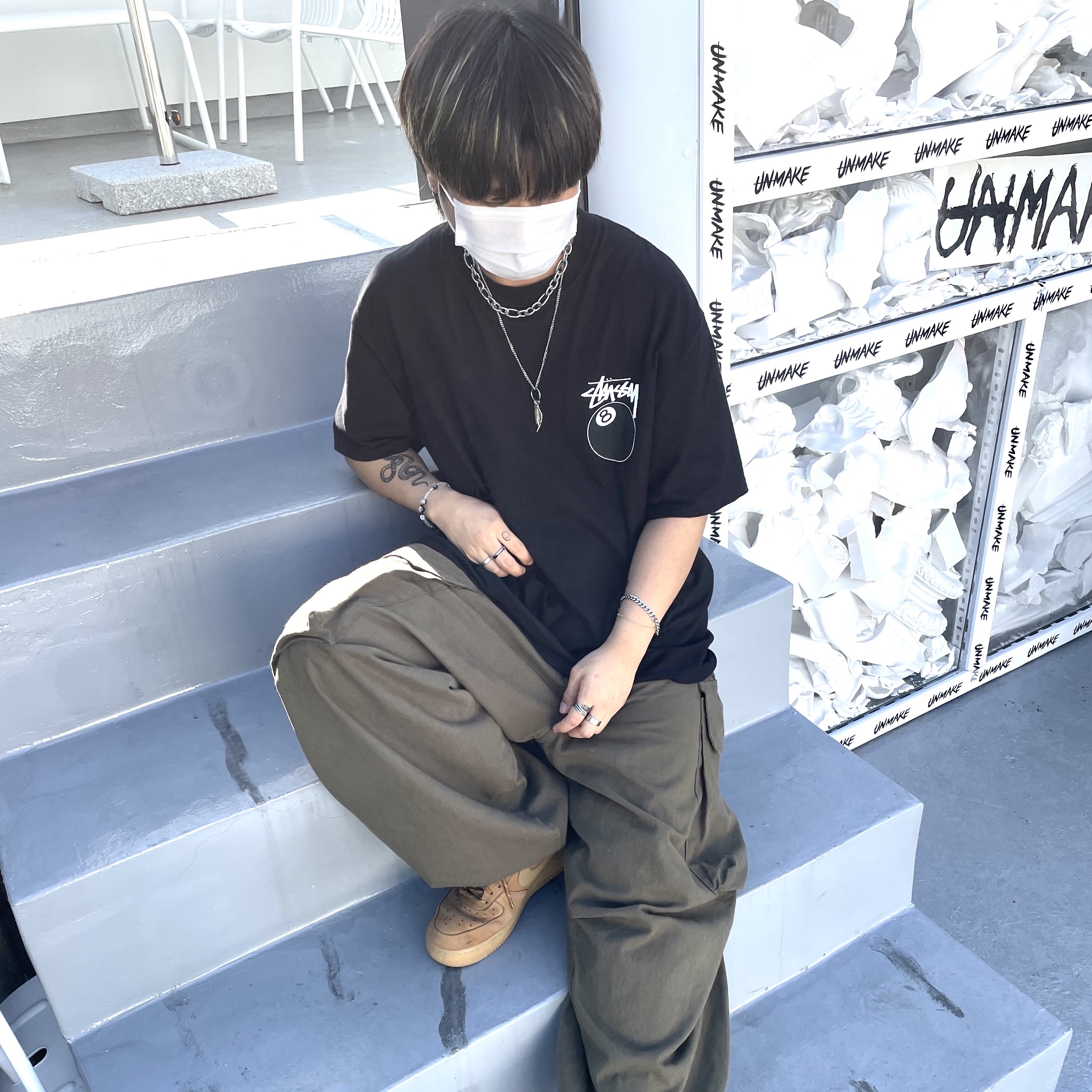 Nike Air Force 1 '07 WB Flax, Stussy 8 Ball T-Shirt Black - 22SS 착용 스타일 - 2