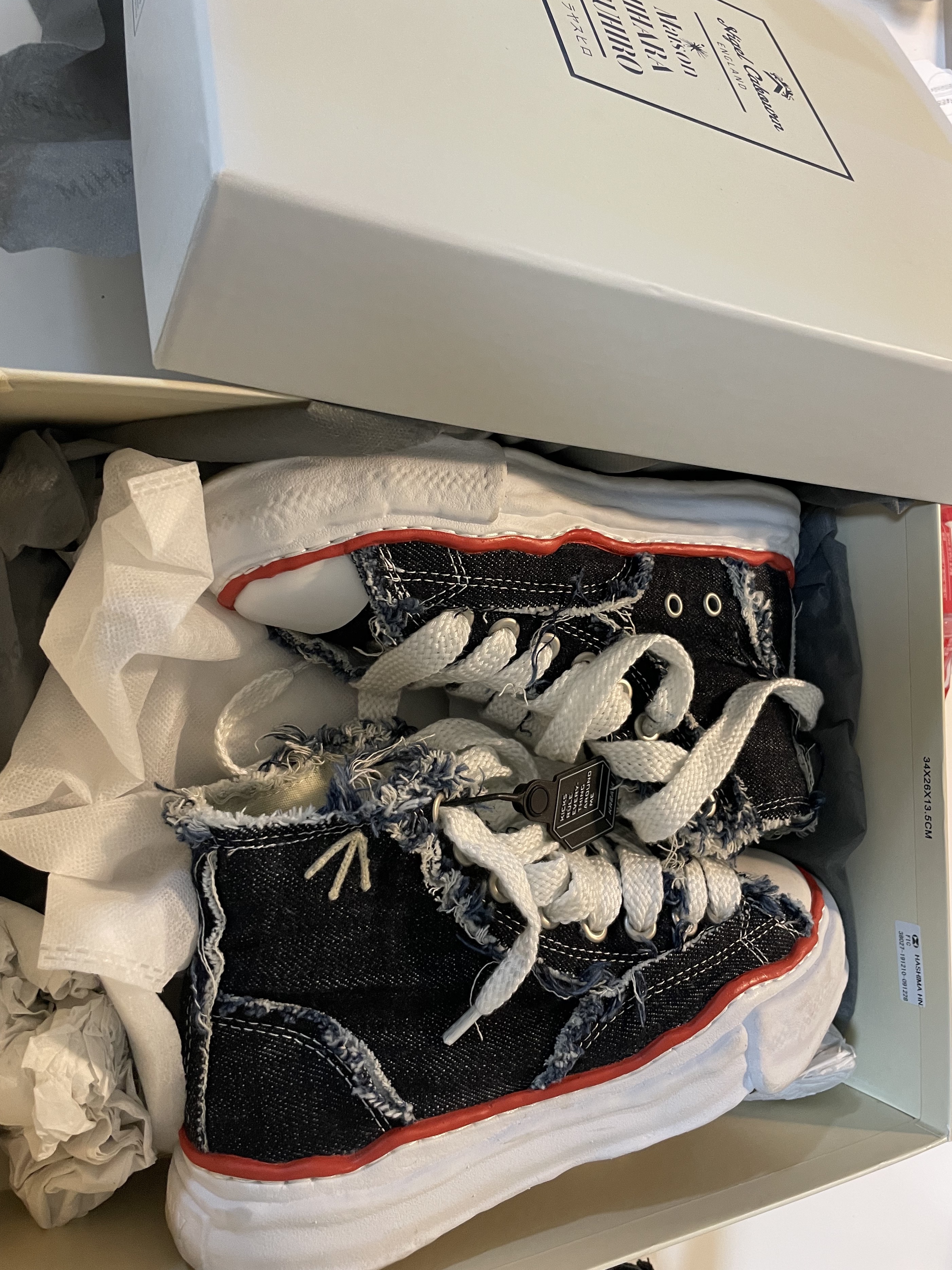 Maison Mihara Yasuhiro x Nigel Cabourn High Cut Sneakers One Wash 12oz Denim 착용 스타일 - 3