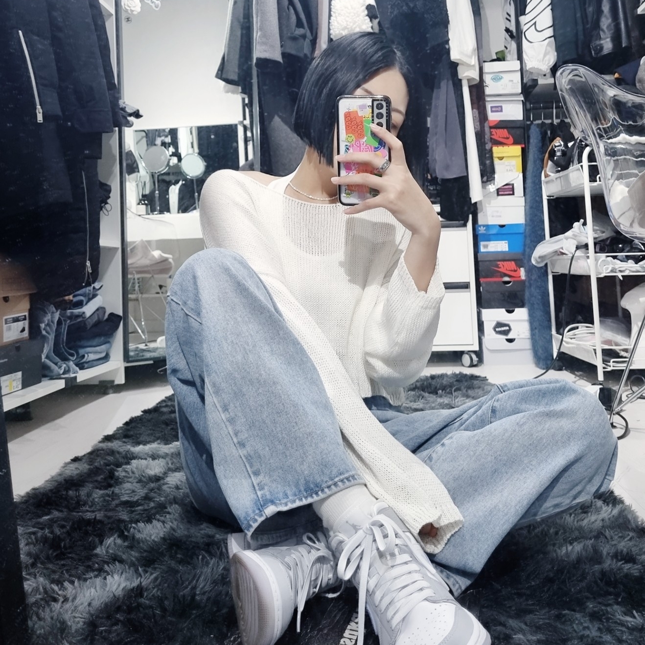 (W) Jordan 1 Mid Wolf Grey 착용 스타일