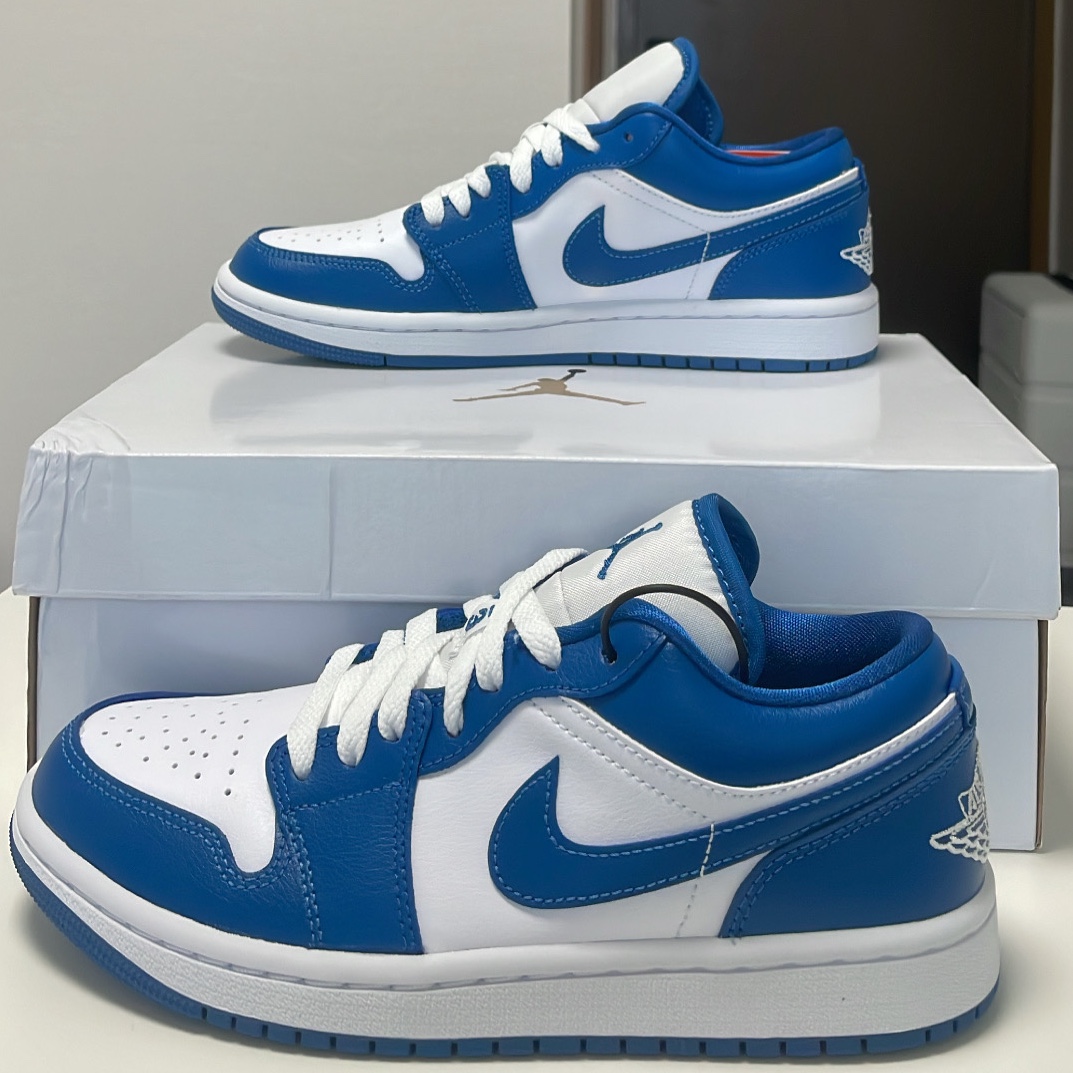 (W) Jordan 1 Low White Dark Marina Blue 착용 스타일 - 3
