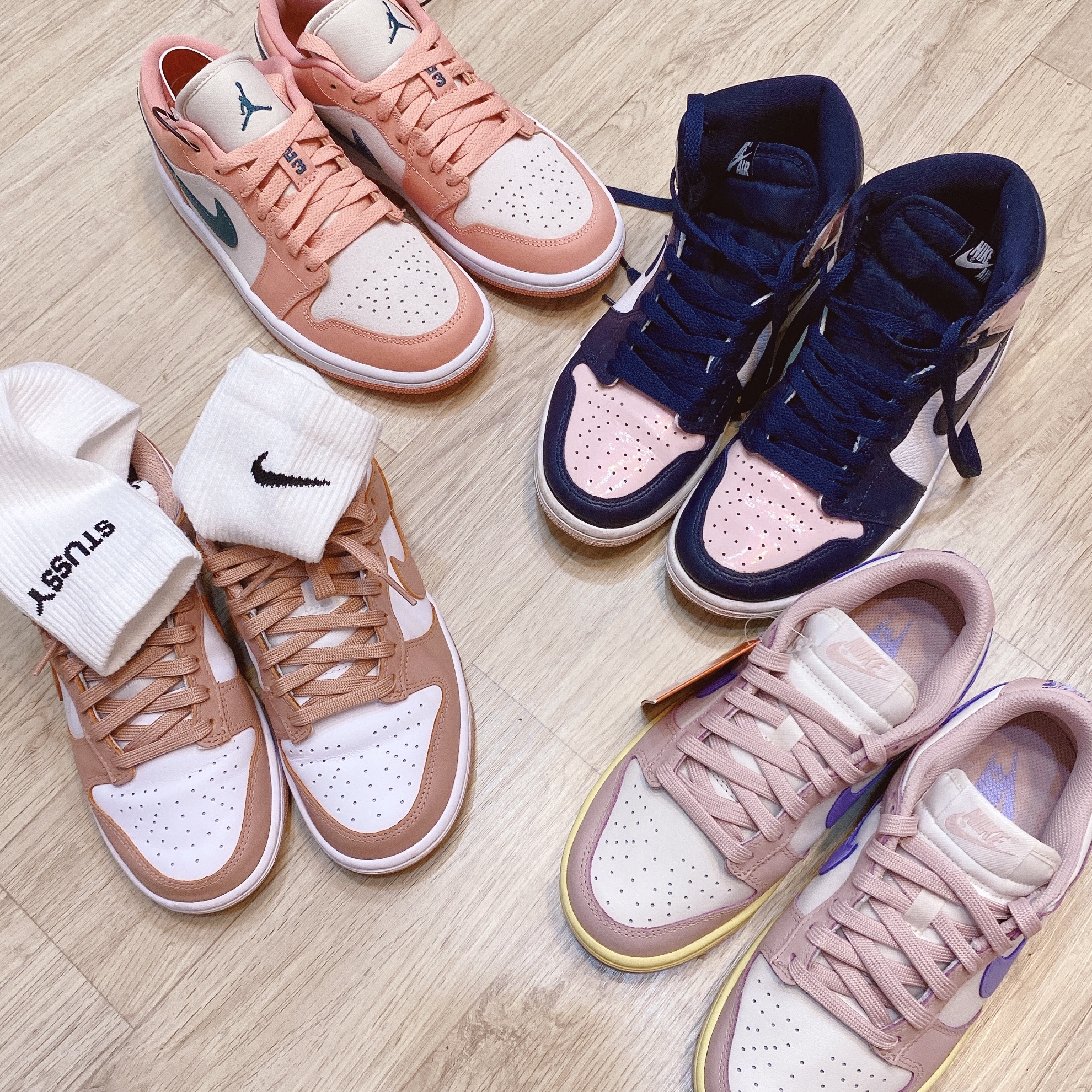Nike x Stussy NRG Crew Socks White Black, (W) Nike Dunk Low Rose Whisper 착용 스타일