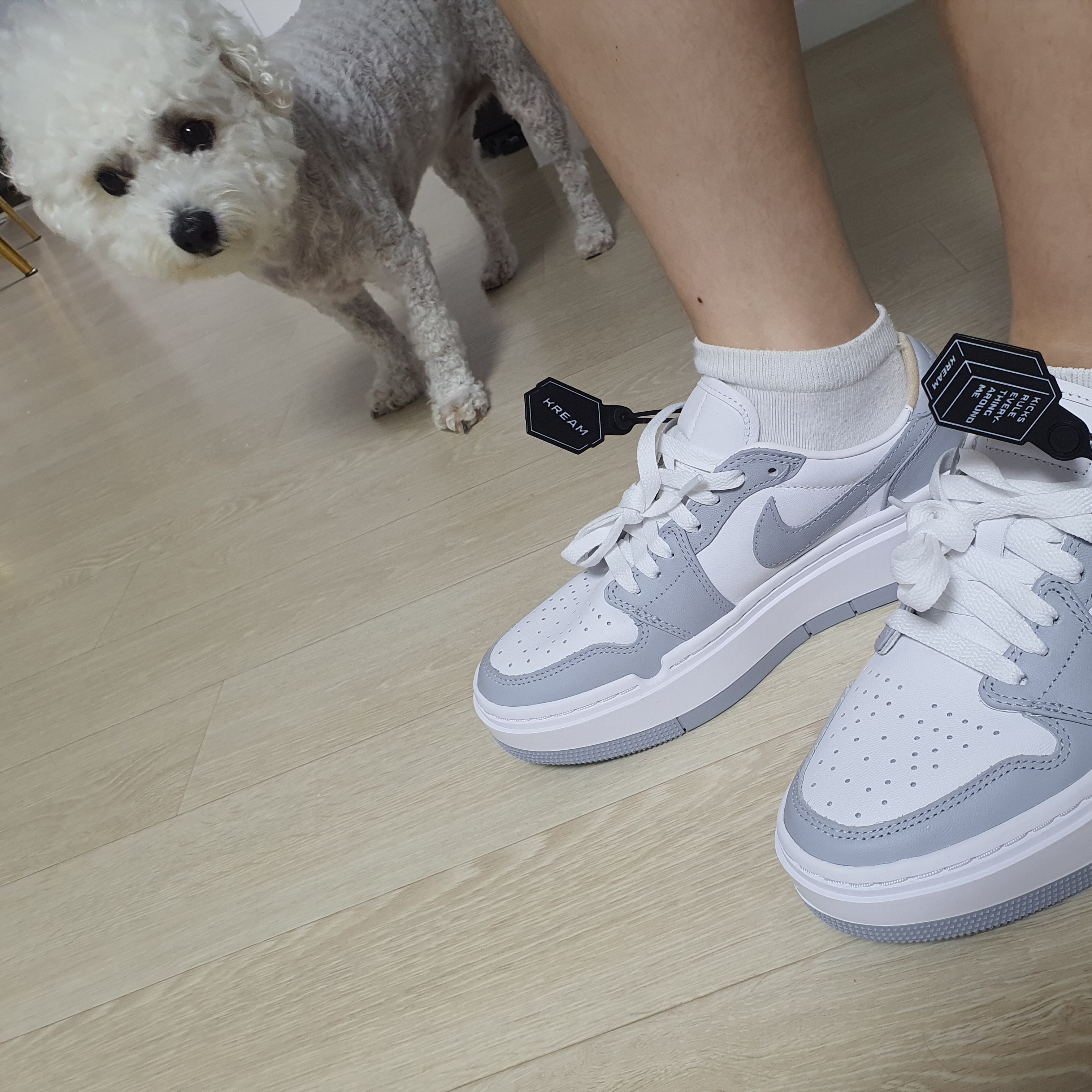 (W) Jordan 1 Elevate Low White and Wolf Grey 착용 스타일