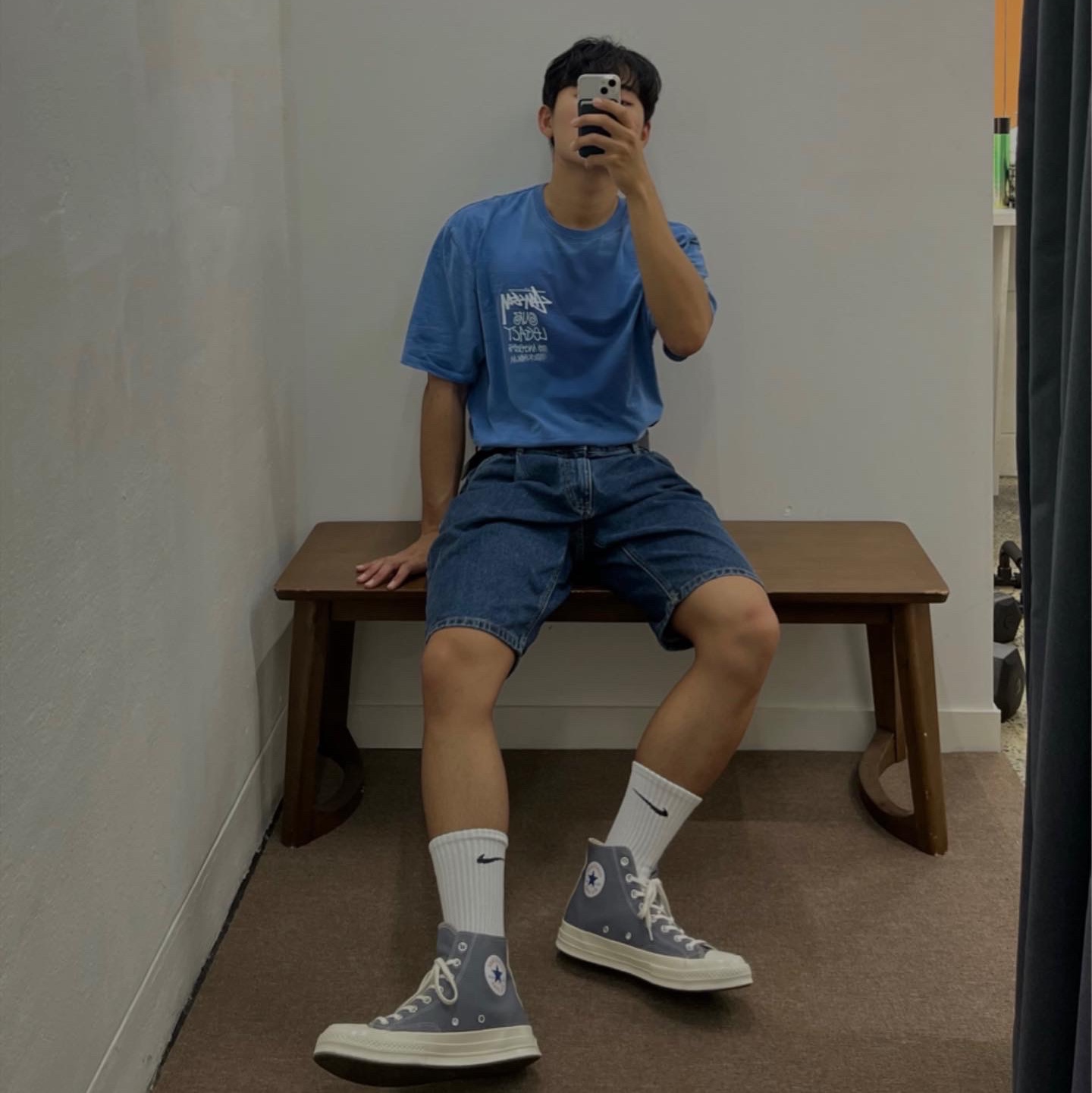 Stussy x Our Legacy Surfman T-Shirt Blue - 21SS, Converse x Play Comme des Garcons Chuck 70 Hi Steel Gray 착용 스타일