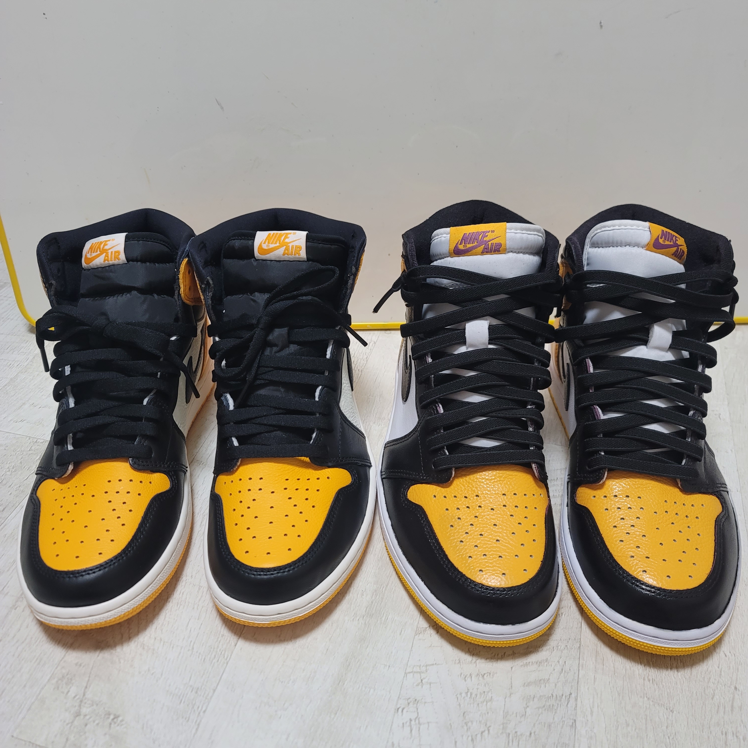 Jordan 1 Retro High OG Taxi, Jordan 1 Retro High OG University Gold Light Bordeaux 착용 스타일 - 3