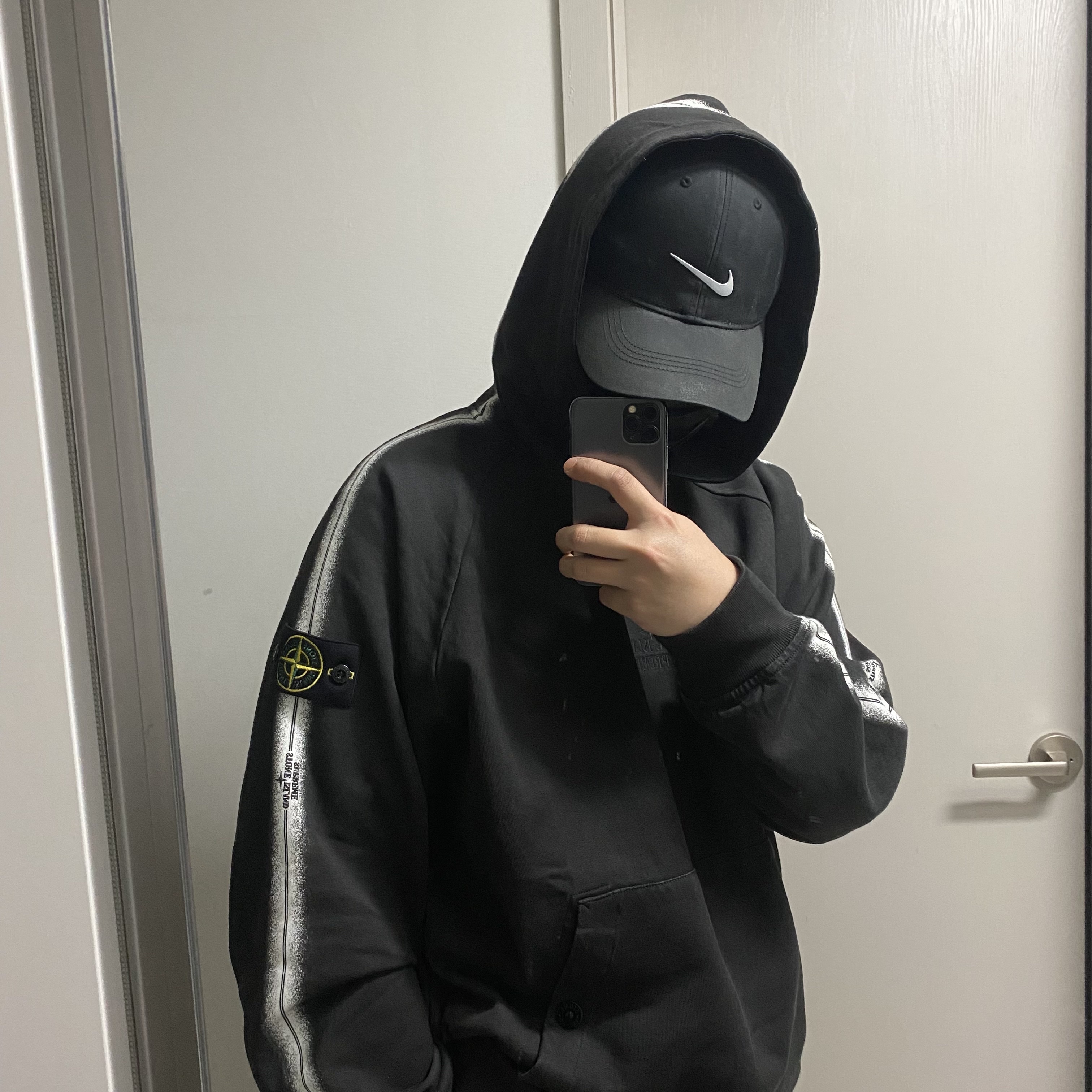 Supreme x Stone Island Stripe Hooded Sweatshirt Black - 22SS 착용 스타일
