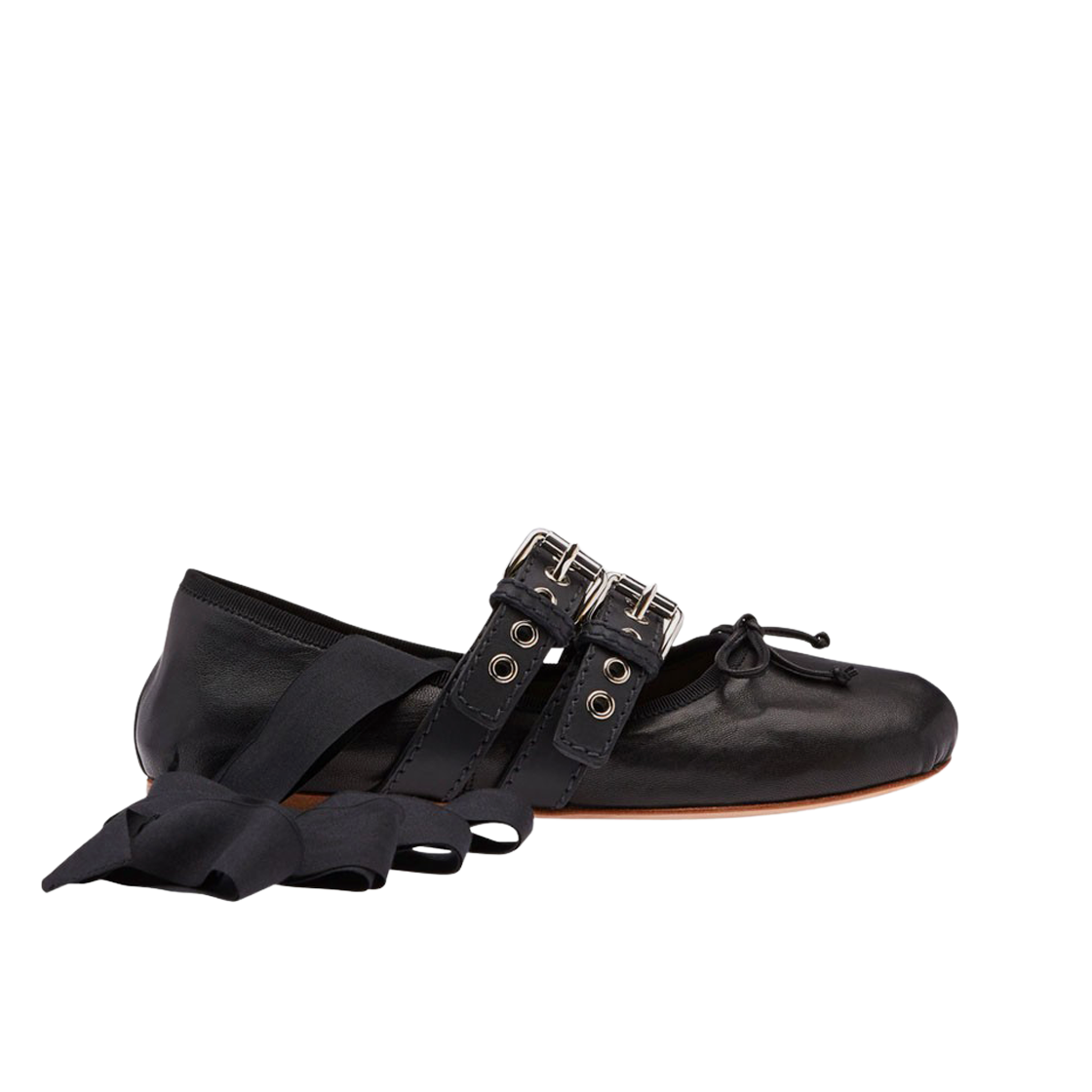 (W) 미우 미우 벨트 장식 나파 가죽 발레리나 블랙