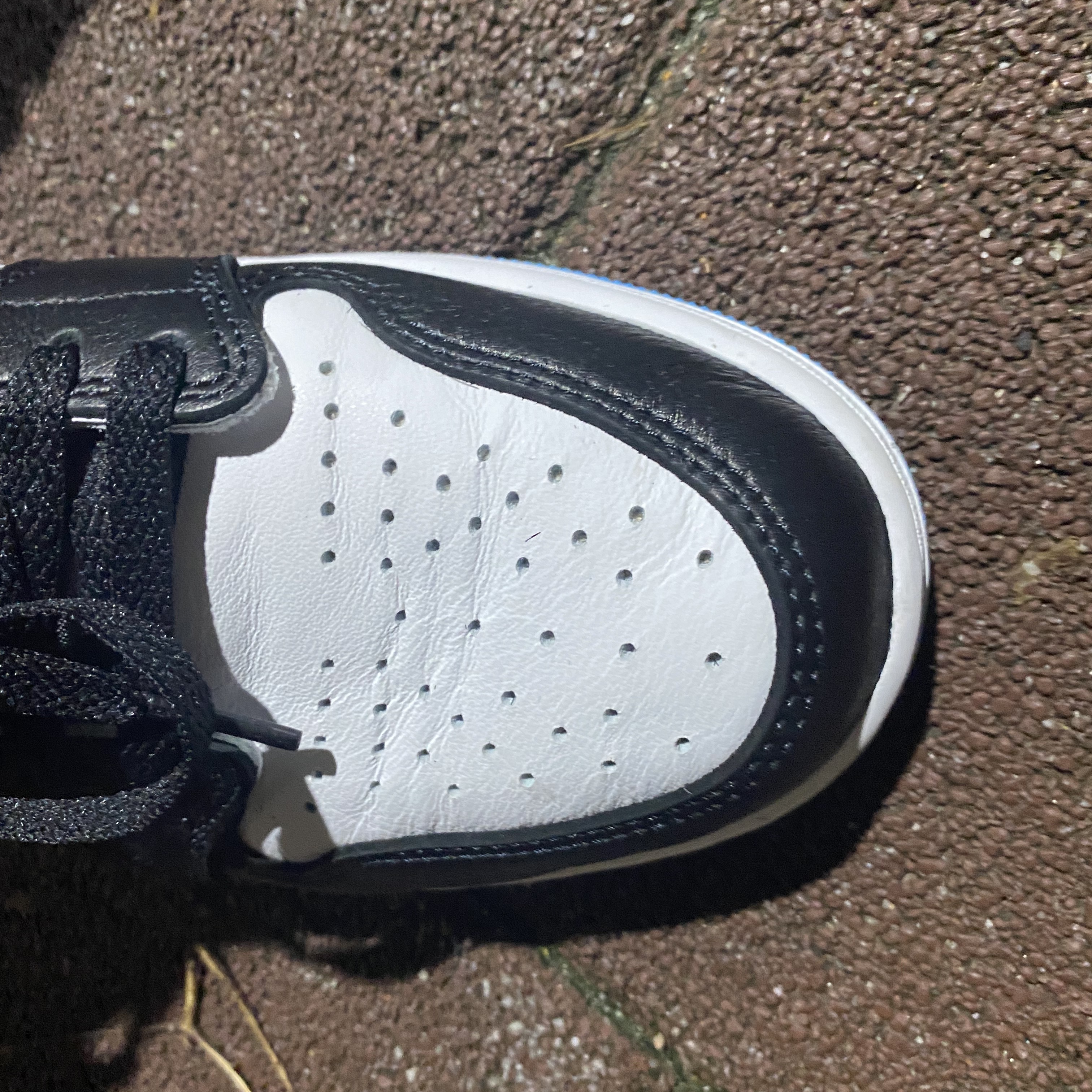 Jordan 1 Retro Low OG Black and Dark Powder Blue 착용 스타일 - 1