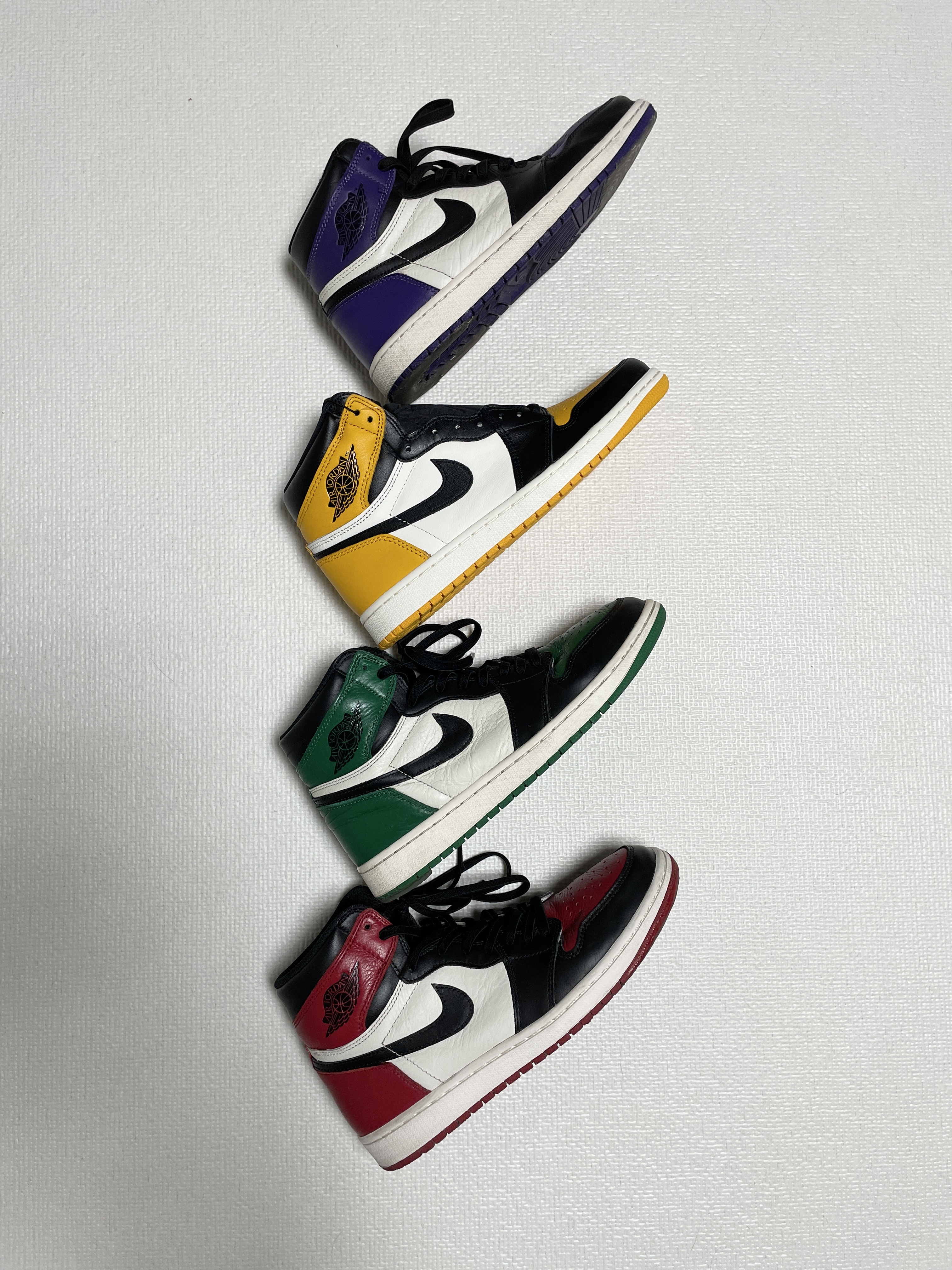 Jordan 1 Retro High OG Bred Toe, Jordan 1 Retro High OG Pine Green 착용 스타일 - 1