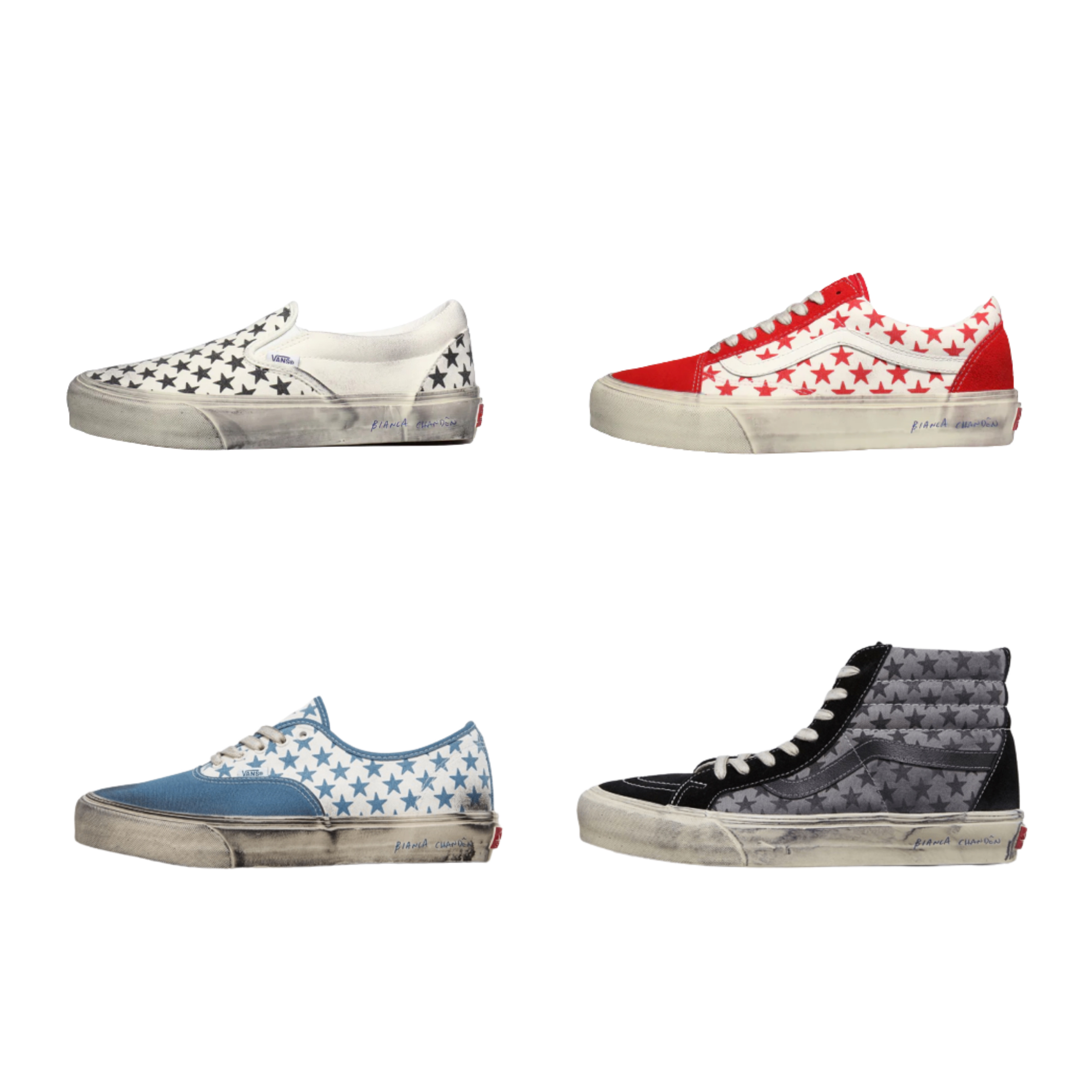Vans Vault x Bianca Chandon Classic Slip-On LX Stressed Black White, Vans Vault x Bianca Chandon Authentic LX Stressed Navy White 착용 스타일 - 3
