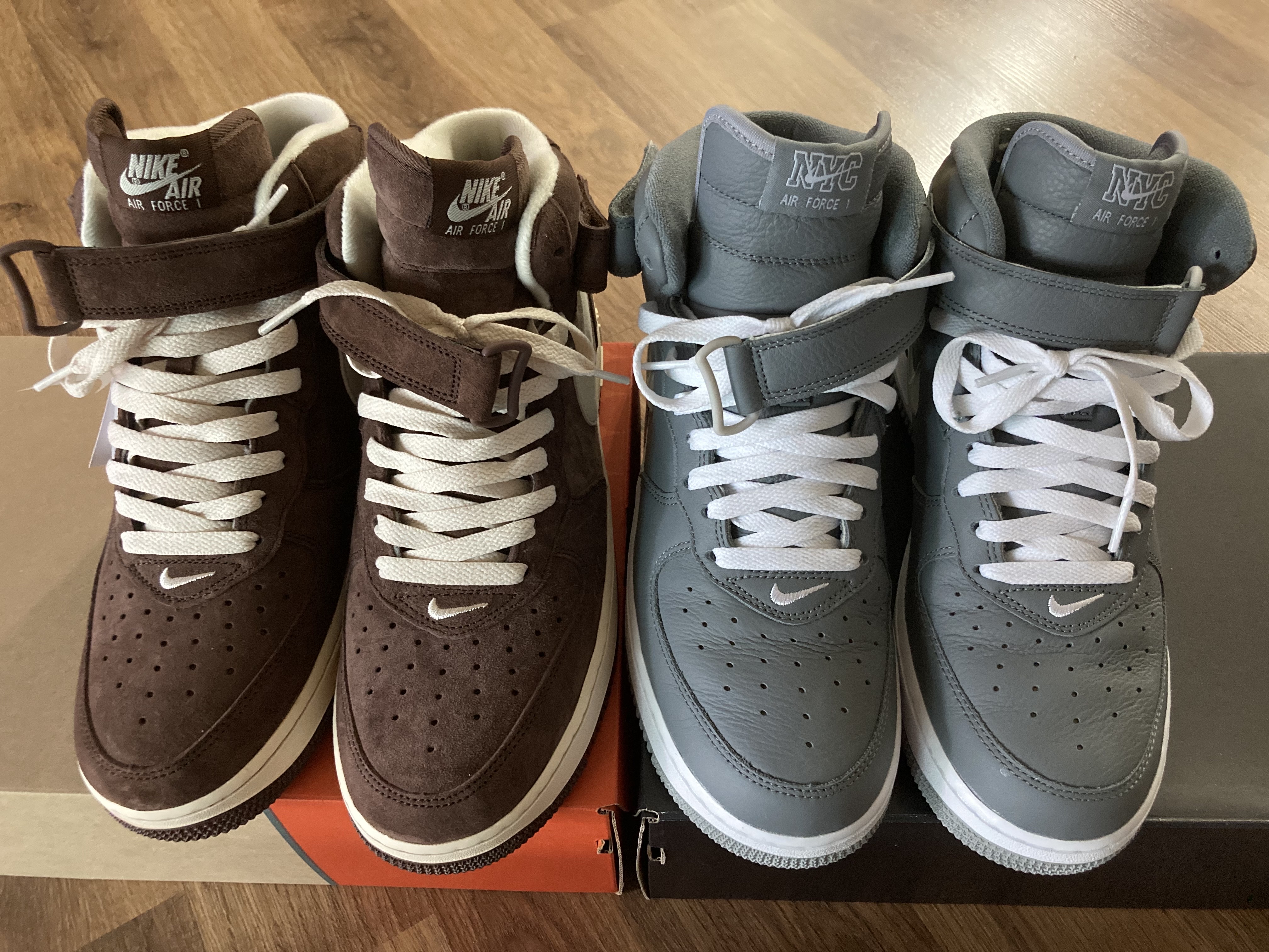 Nike Air Force 1 Mid '07 QS Chocolate, Nike Air Force 1 Mid QS NYC Cool Grey 착용 스타일 - 2