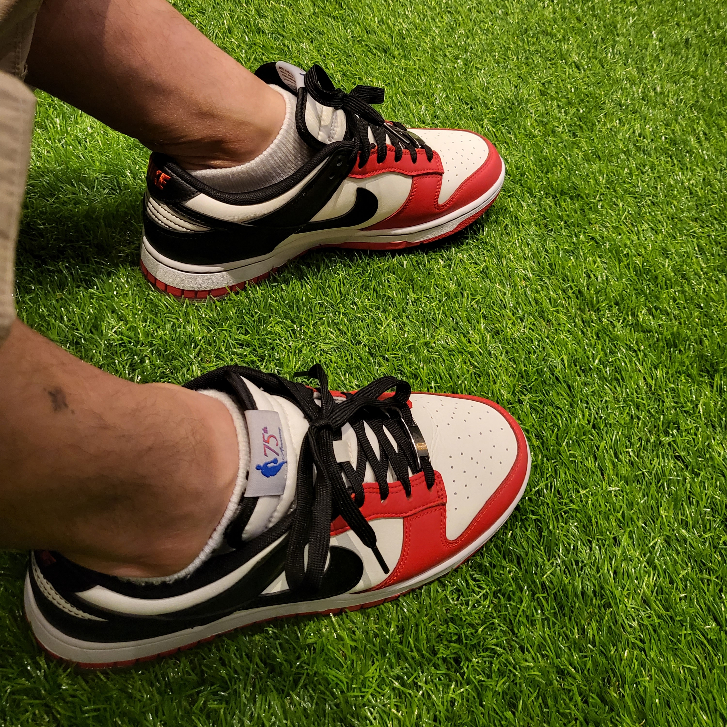 Nike x NBA Dunk Low Retro EMB Black and Chile Red 착용 스타일 - 2