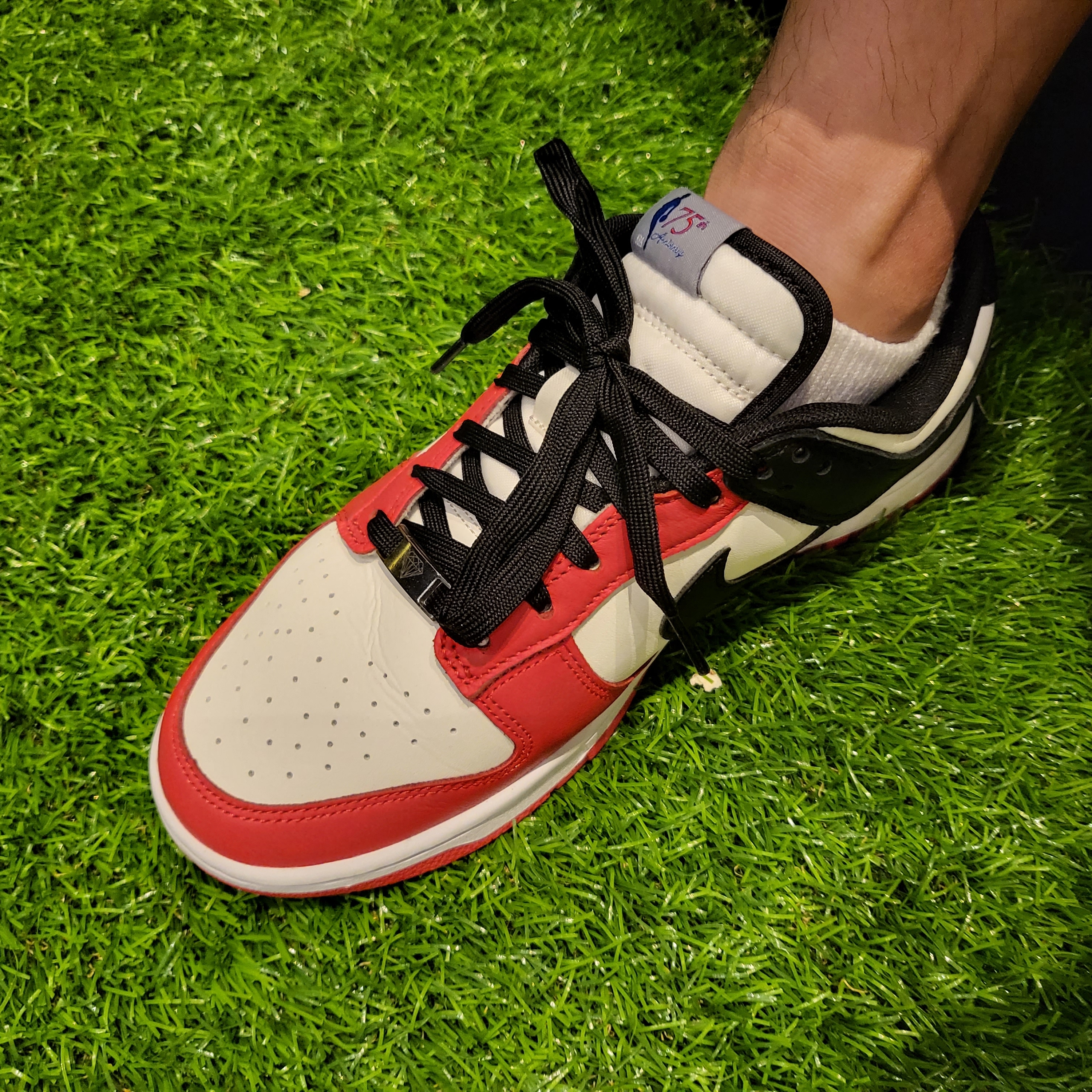 Nike x NBA Dunk Low Retro EMB Black and Chile Red 착용 스타일 - 1