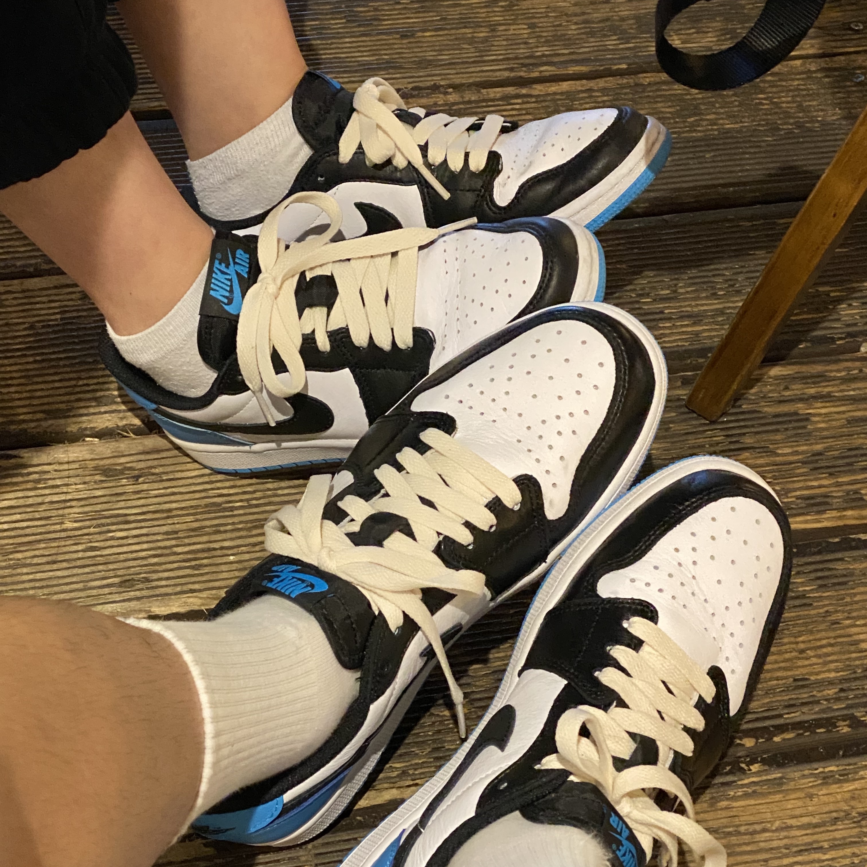 Jordan 1 Retro Low OG Black and Dark Powder Blue, (W) Jordan 1 Retro Low OG Black and Dark Powder Blue 착용 스타일
