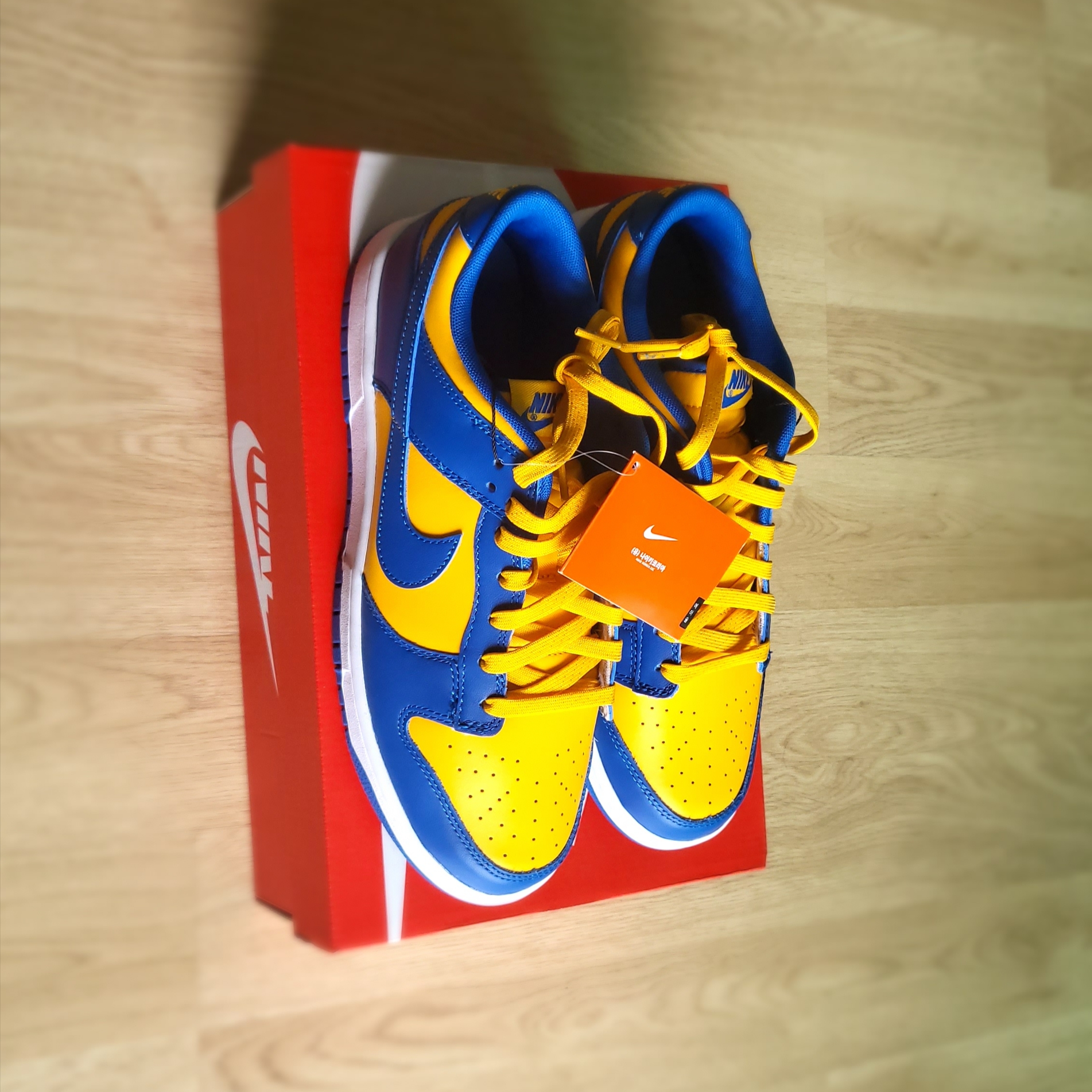Nike Dunk Low Retro Blue Jay and University Gold 착용 스타일 - 1