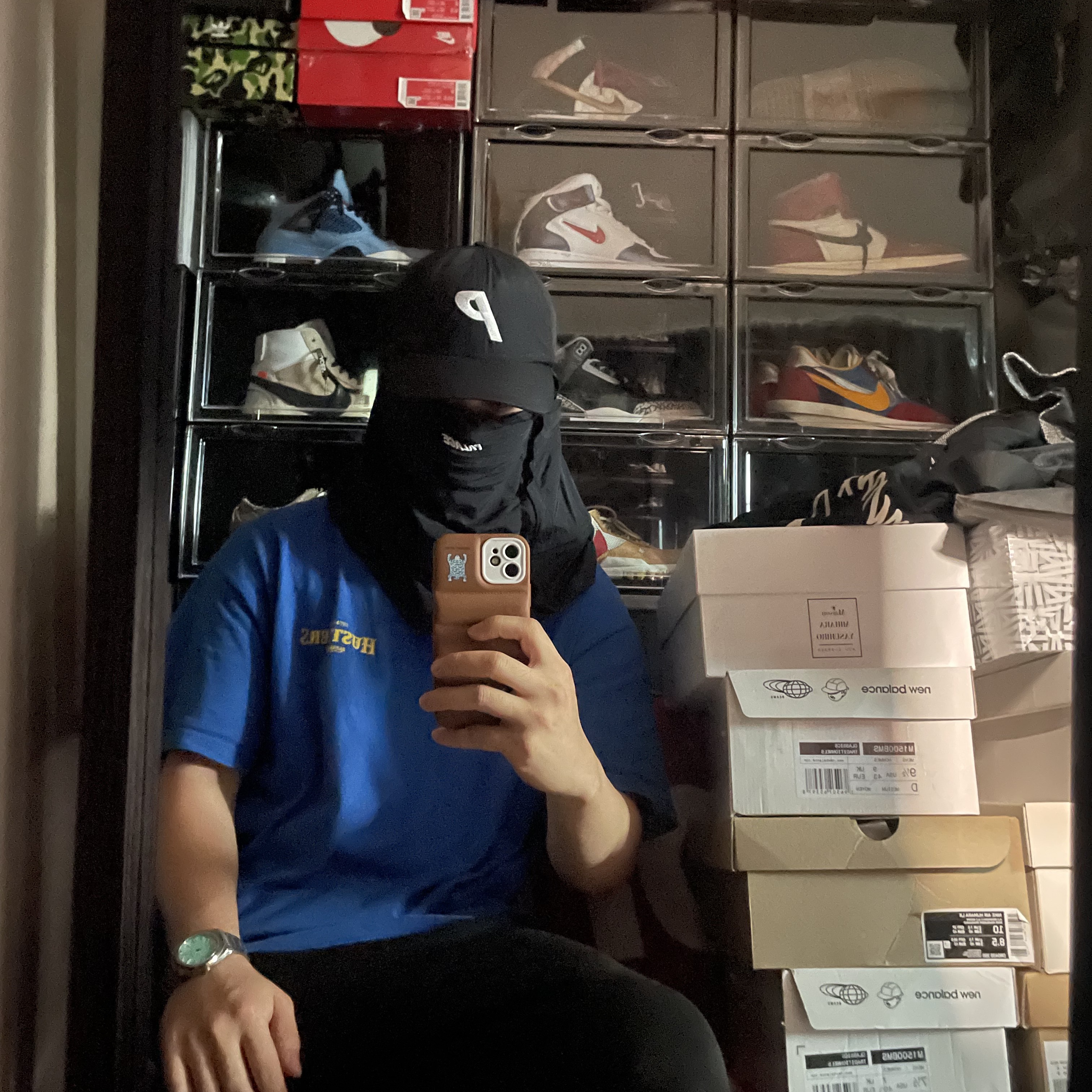 Palace Shell Facemask P 6-Panel Black - 22FW 착용 스타일 - 1