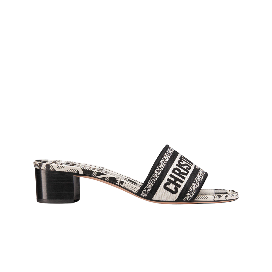 (W) 디올 디웨이 뮬 힐 자수 코튼 블랙 화이트((W) Dior Dway Mule Heel Embroidered Cotton Black White) - 1