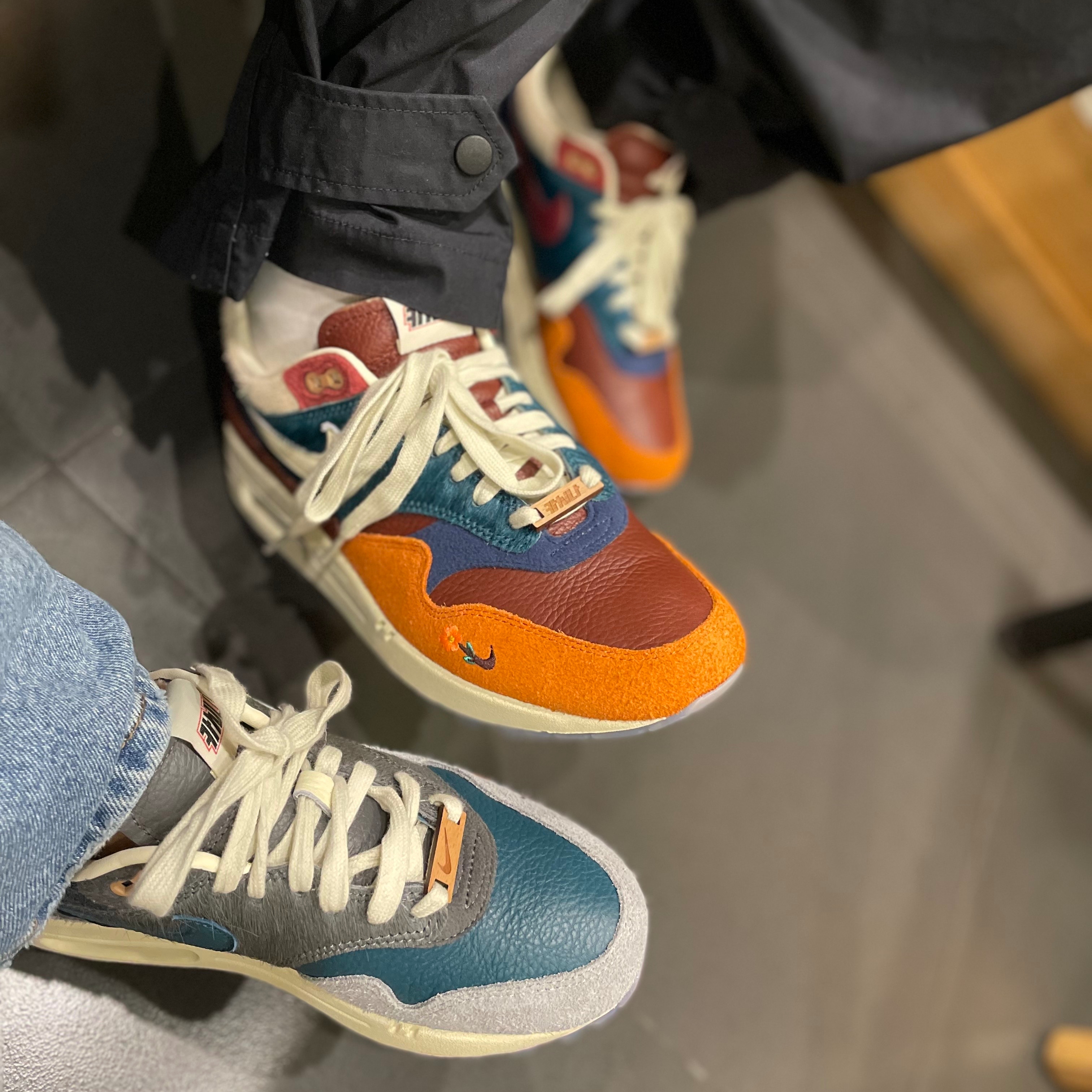 Nike x Kasina Air Max 1 SP Won-Ang Orange, Nike x Kasina Air Max 1 SP Won-Ang Particle Grey 착용 스타일