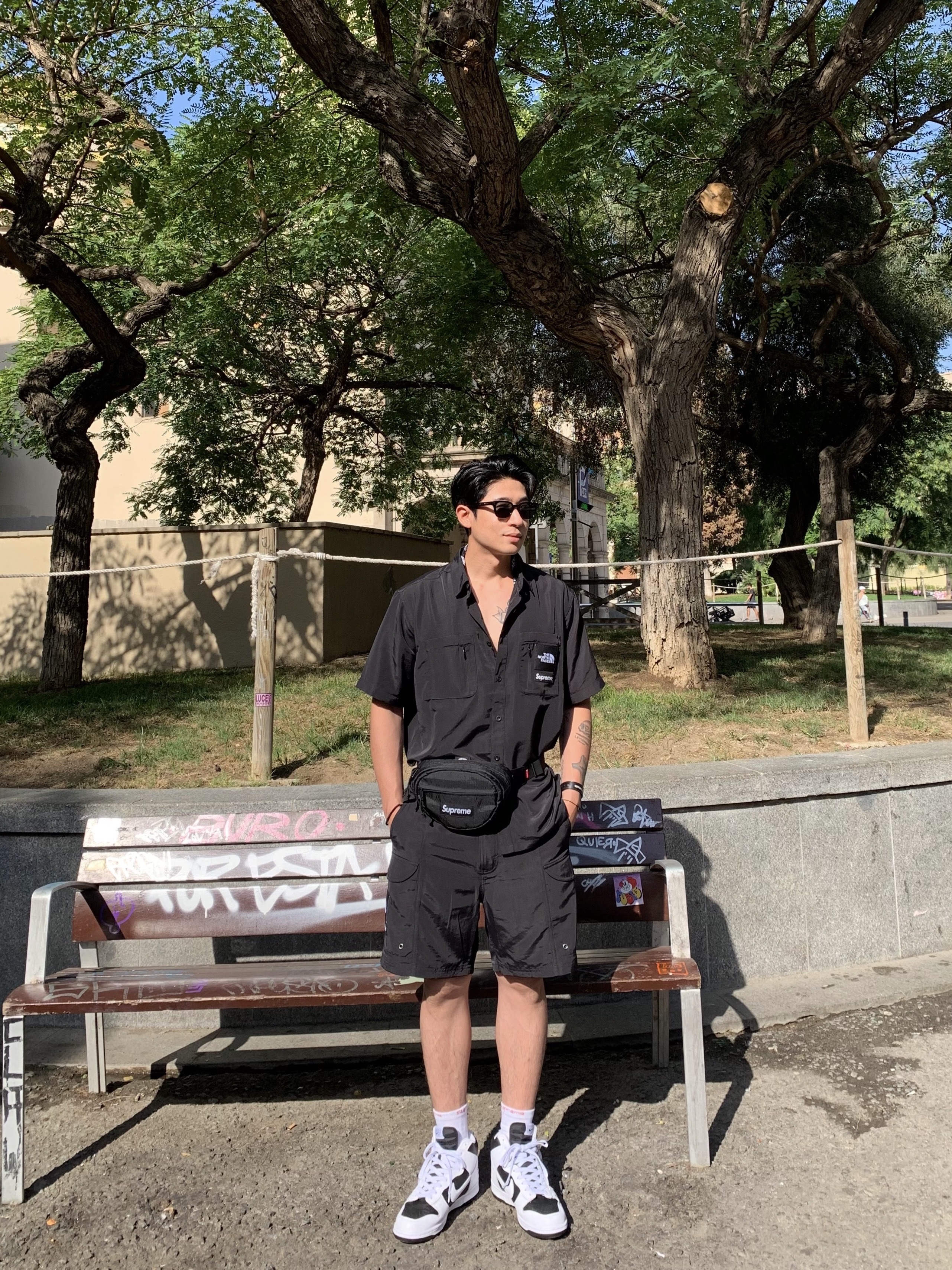 Supreme x The North Face Trekking S/S Shirt Black - 22SS, Supreme x The North Face Trekking Packable Belted Shorts Black - 22SS μ°©μ© μ€νμΌ - 1
