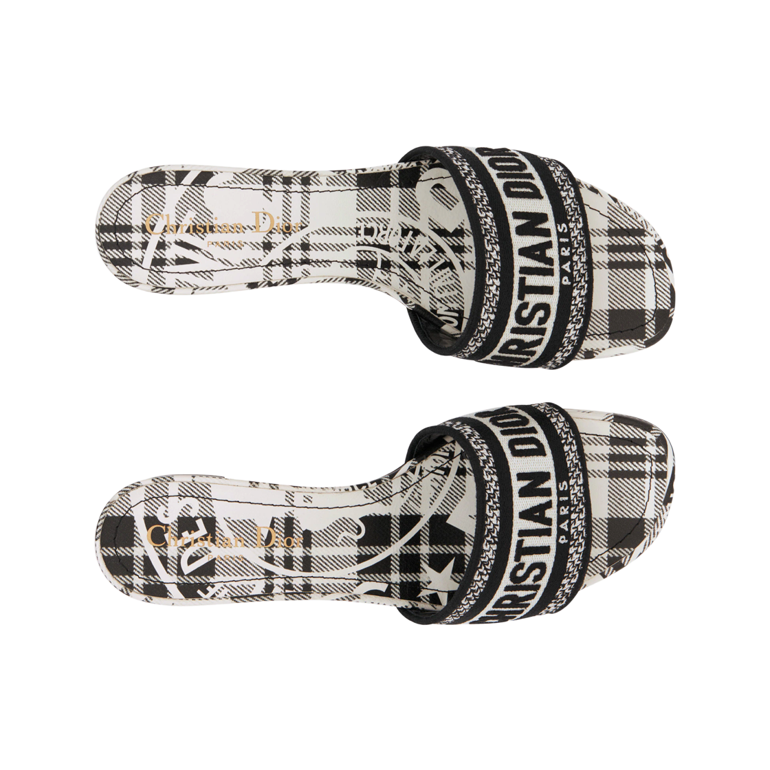 (W) 디올 디웨이 뮬 힐 자수 코튼 블랙 화이트((W) Dior Dway Mule Heel Embroidered Cotton Black White) - 2
