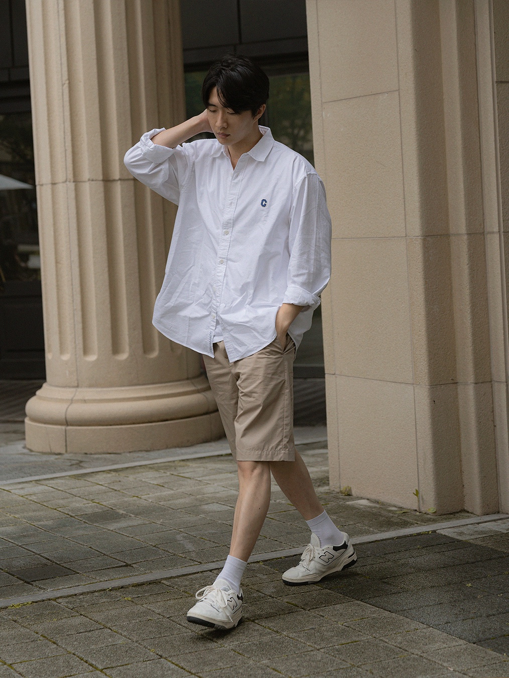 New Balance 550 White Grey - 2E Wide, New Balance 550 White Grey - D Standard 착용 스타일 - 1