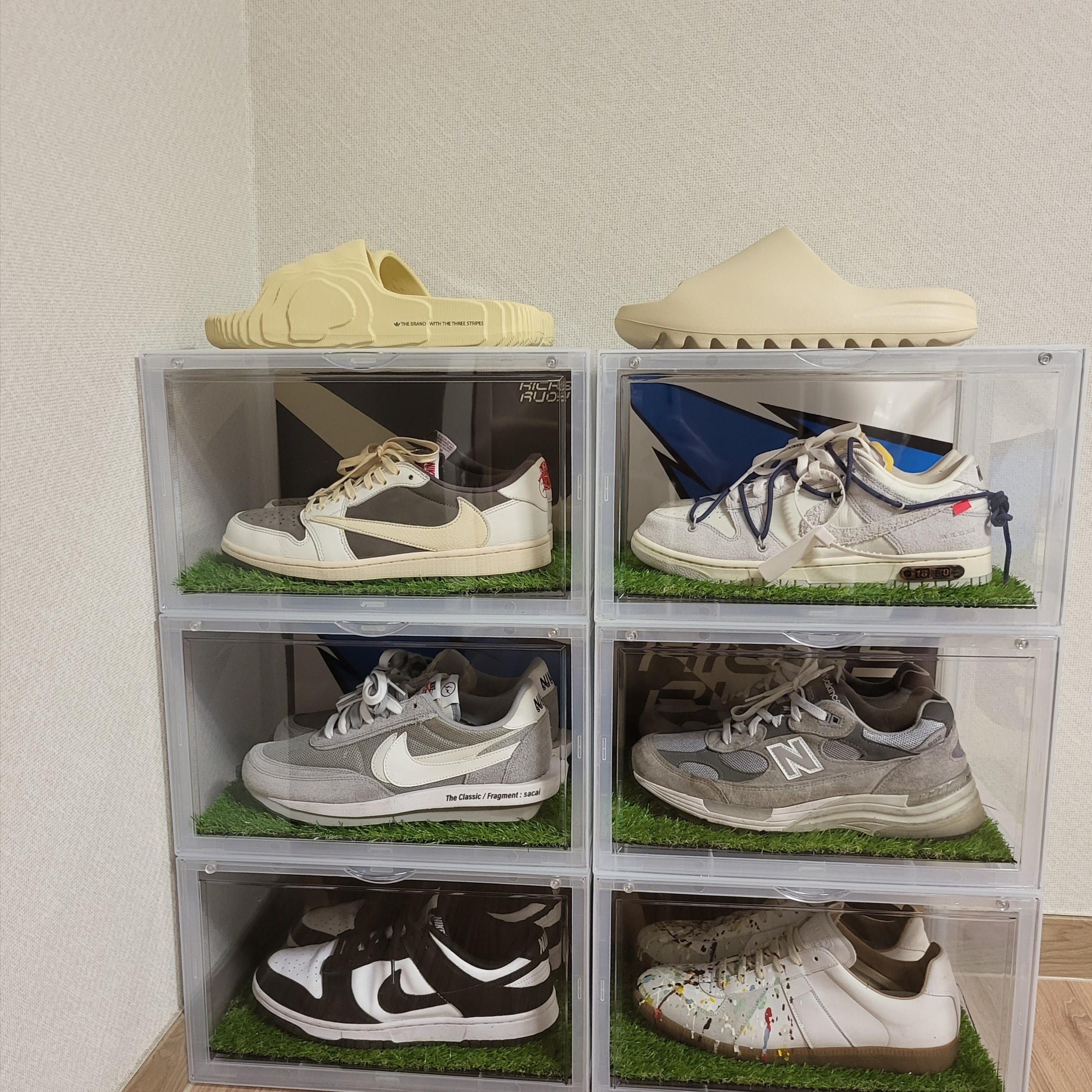Nike x Sacai x Fragment LDWaffle Light Smoke Grey, New Balance 992 Made in USA Grey - D Standard 착용 스타일