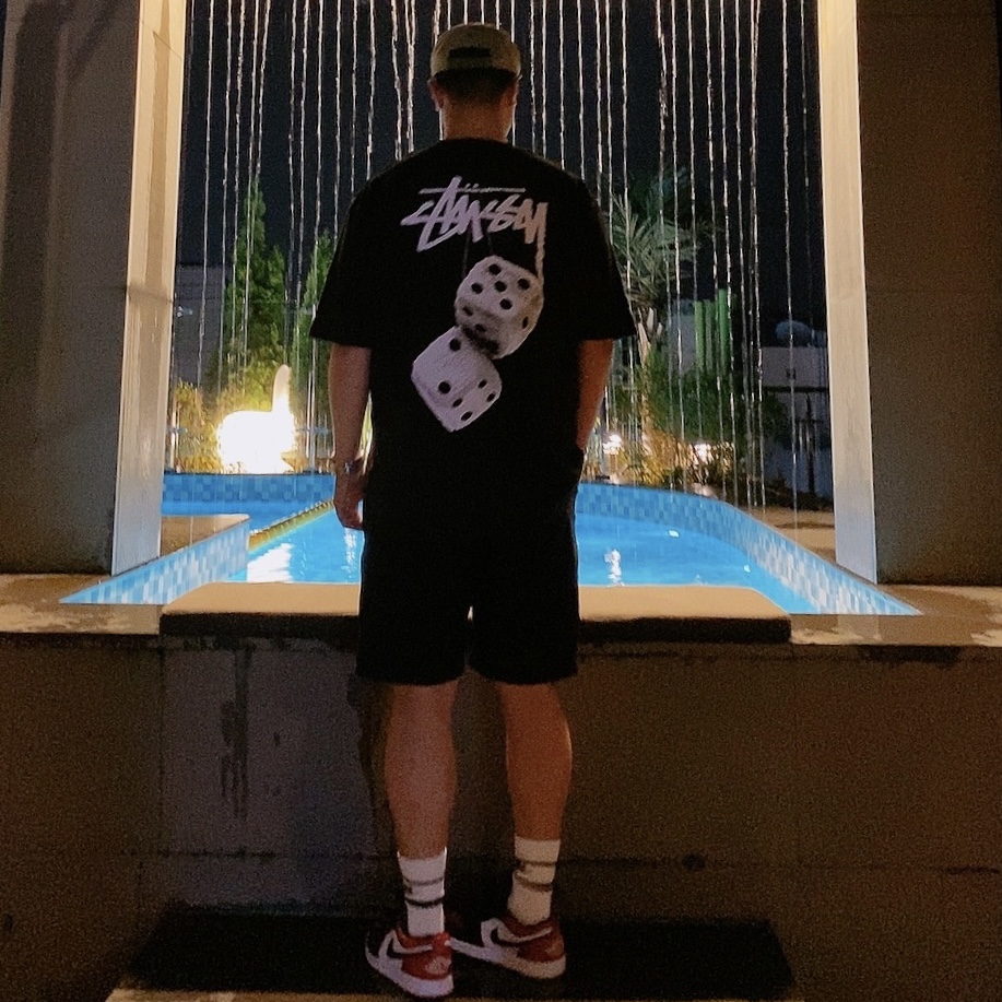 Double RL Garment Dyeing Twill Ball Cap Green, Stussy Fuzzy Dice T-Shirt Black 착용 스타일 - 3