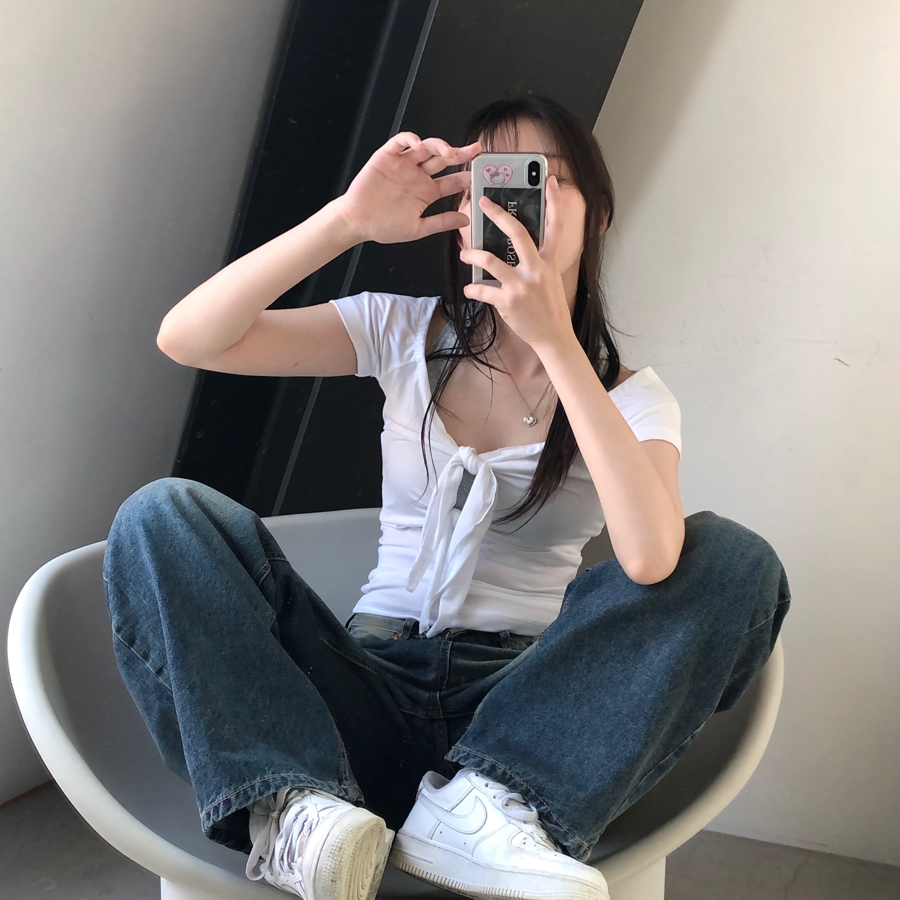 (W) Nike Air Force 1 '07 Low White 착용 스타일 - 1