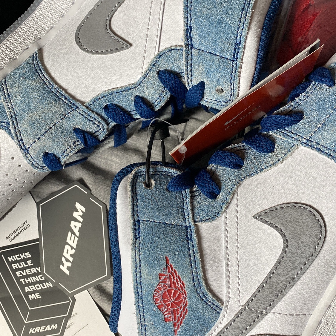 (GS) Jordan 1 Mid SE French Blue Fire Red, Jordan 1 Mid SE French Blue Fire Red 착용 스타일 - 2