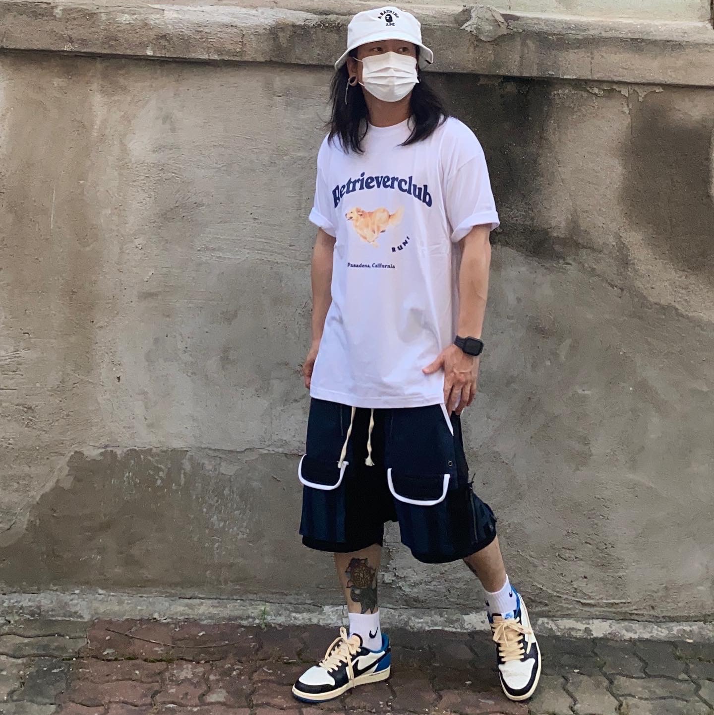 Jordan 1 x Travis Scott x Fragment Retro Low OG SP Military Blue 착용 스타일