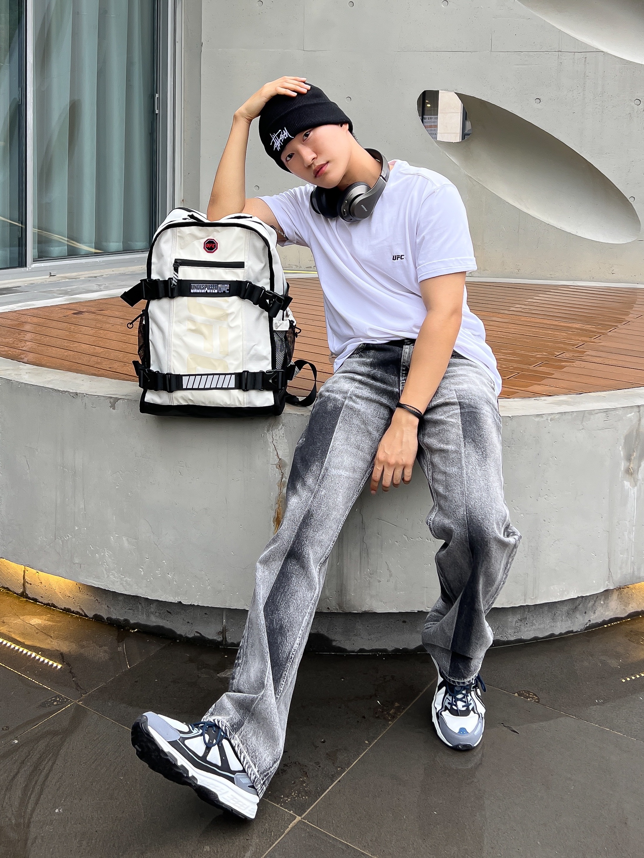 Asics Gel-Venture 6 SPS Glacier Grey, Stussy Stock Cuff Beanie Black 착용 스타일 - 1