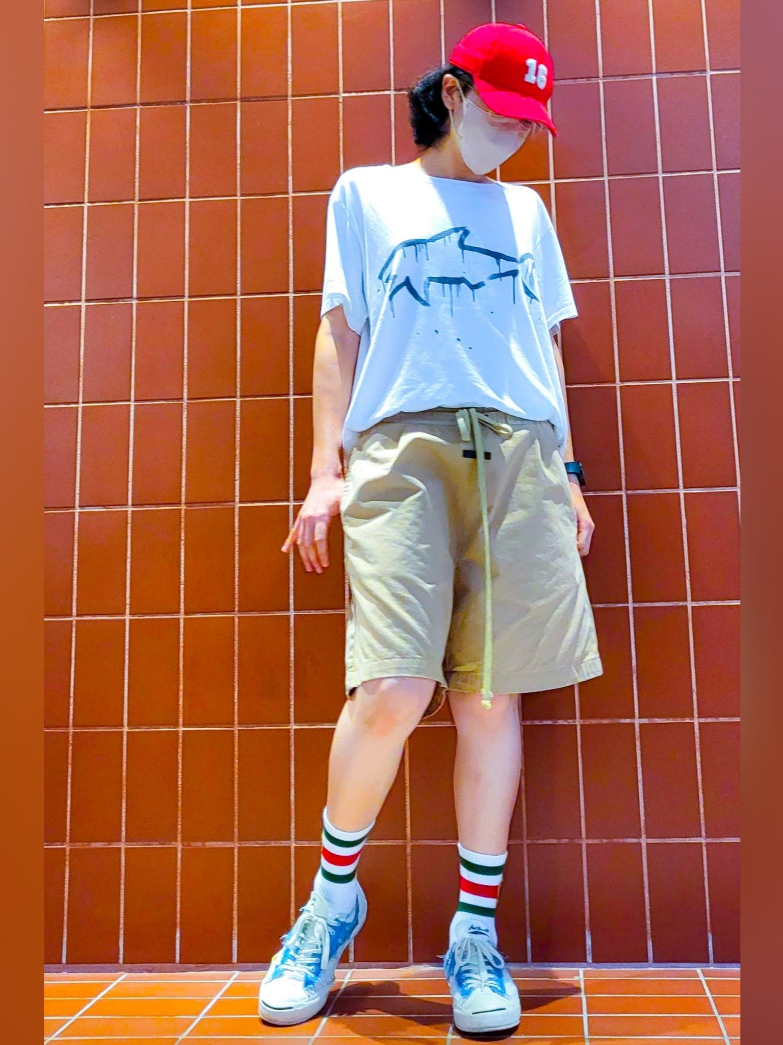 (W) Celine No.16 Cotton Baseball Cap Red 착용 스타일 - 2