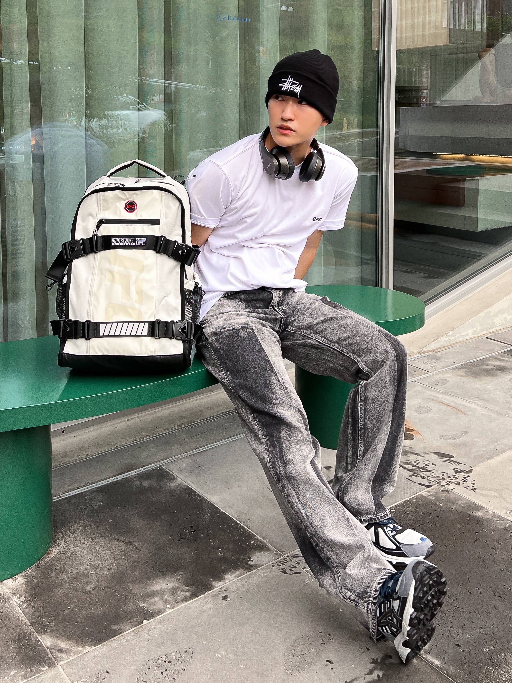 Asics Gel-Venture 6 SPS Glacier Grey, Stussy Stock Cuff Beanie Black 착용 스타일 - 3