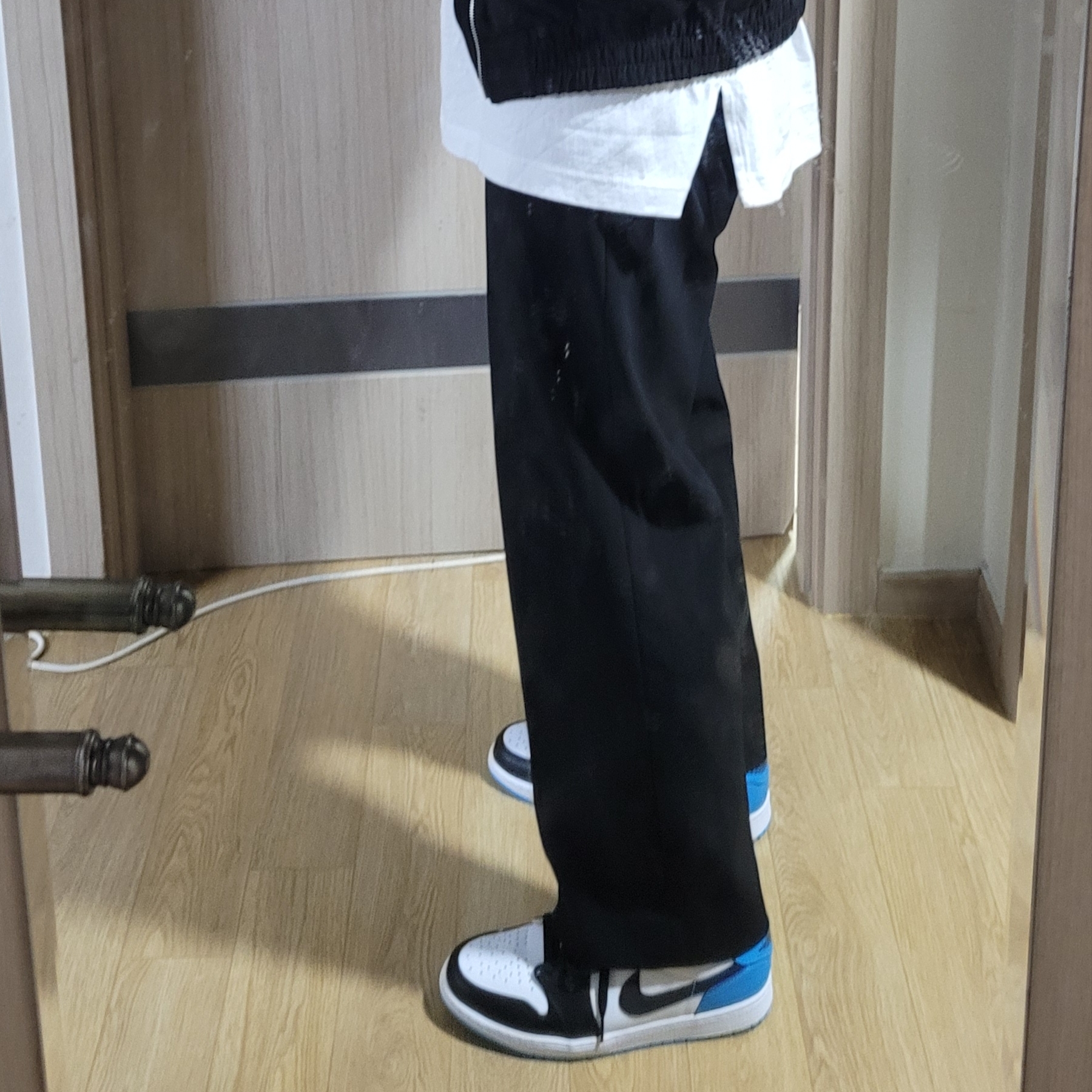 Jordan 1 Retro Low OG Black and Dark Powder Blue 착용 스타일 - 3