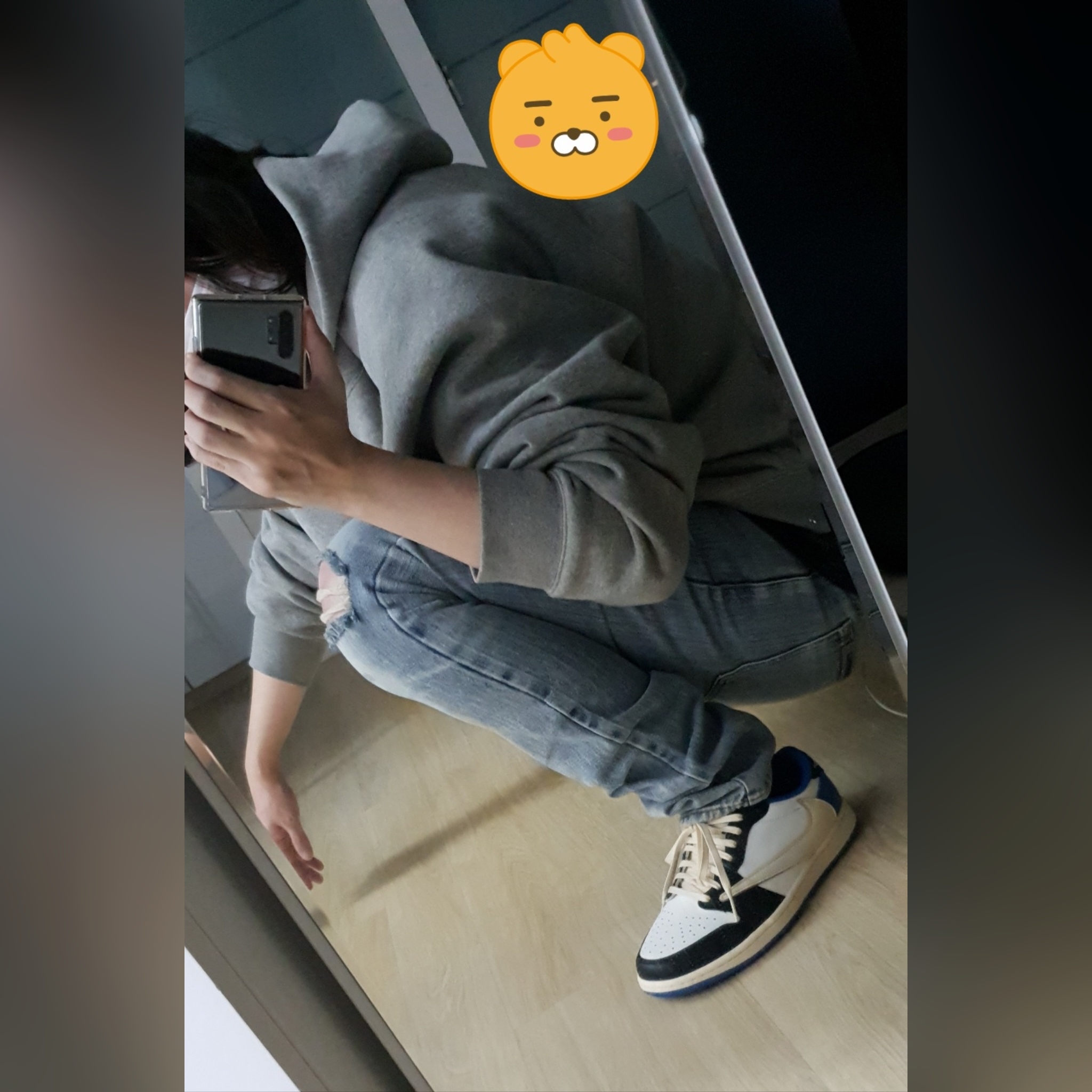 Jordan 1 x Travis Scott x Fragment Retro Low OG SP Military Blue 착용 스타일