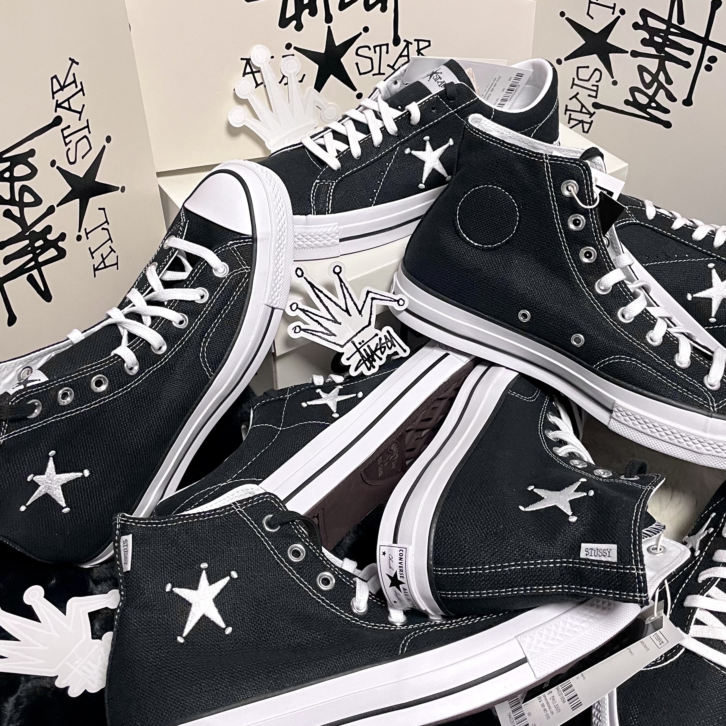 Converse x Stussy One Star Ox Black, Converse x Stussy Chuck 70 High Black 착용 스타일 - 1