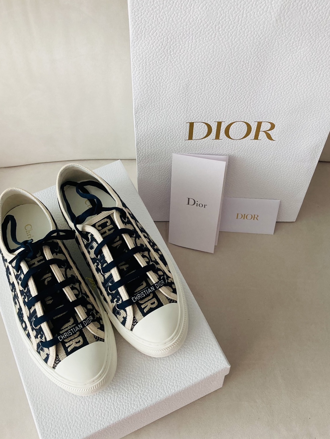 (W) Dior Walk'N'Dior Sneakers Oblique Navy 착용 스타일