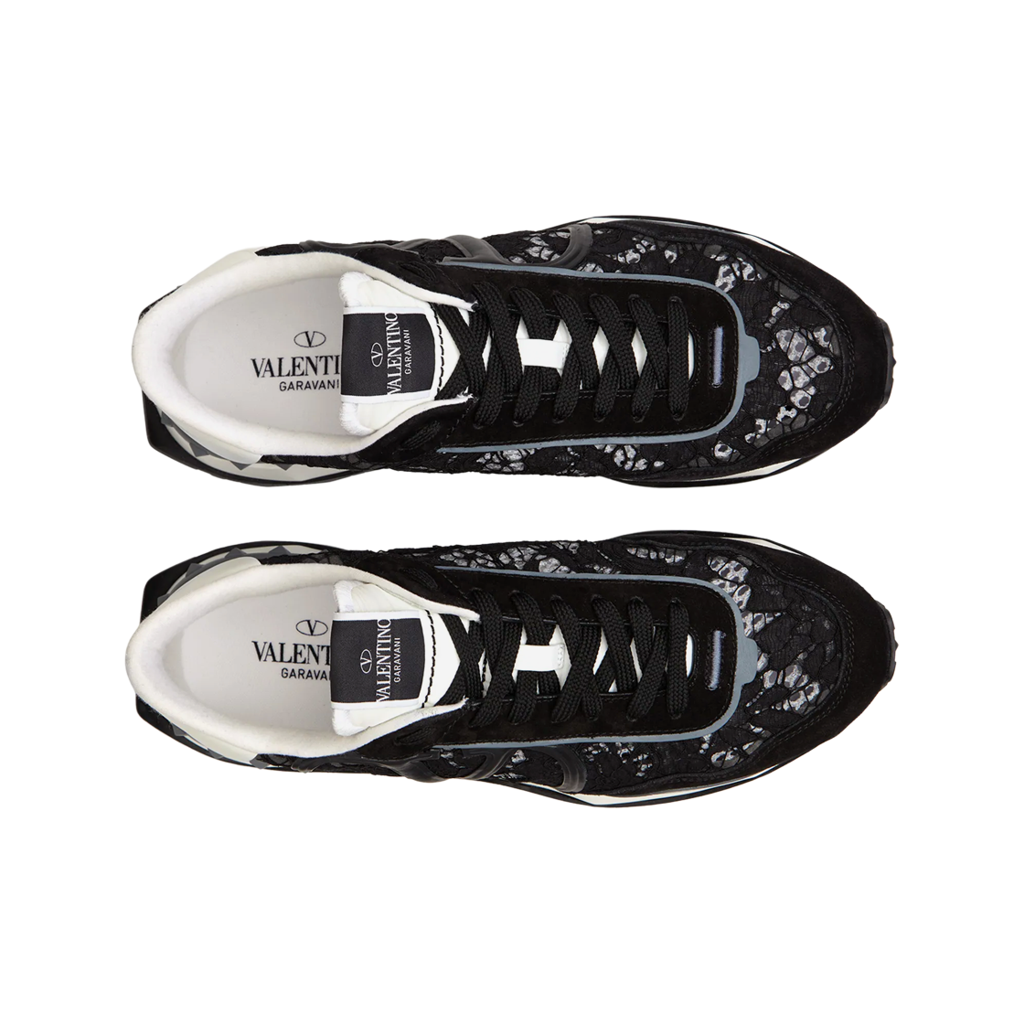 발렌티노 레이스 & 메쉬 레이스 러너 스니커즈 블랙 파스텔 그레이 화이트(Valentino Lace & Mesh Lace Runner Sneakers Black Pastel Grey White) - 2