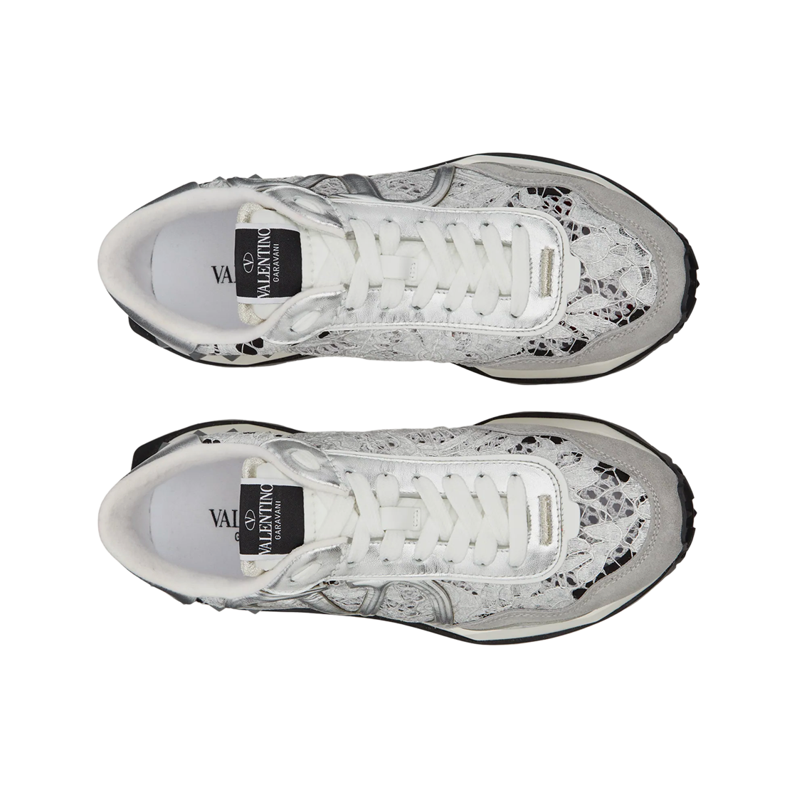 (W) 발렌티노 레이스 & 메쉬 레이스 러너 트레이너 실버 파스텔 그레이((W) Valentino Lace & Mesh Lace Runner Trainer Silver Pastel Grey) - 2