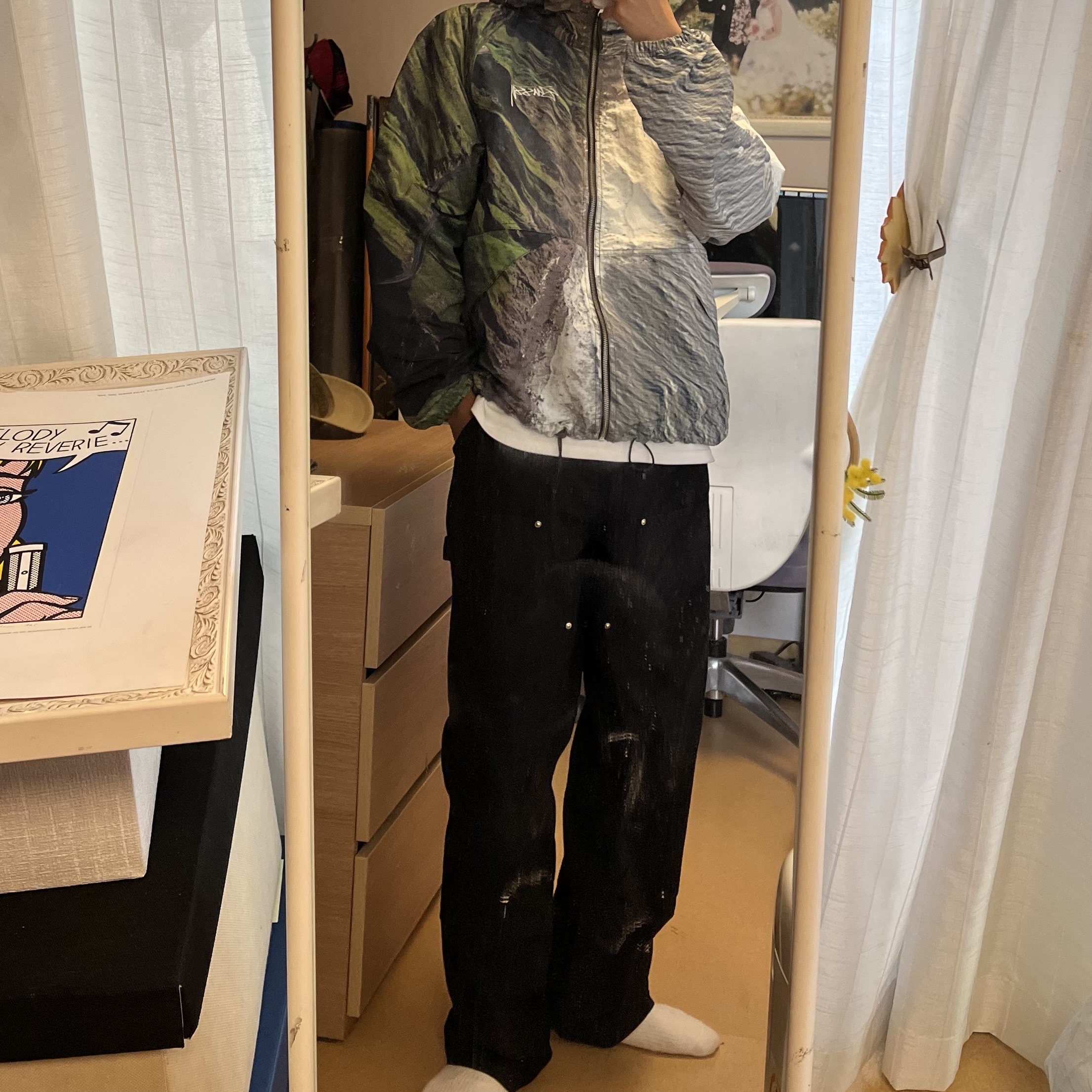 Stussy Curly S Sweater Natural, Stussy Coastline Beach Shell Jacket Multi 착용 스타일 - 2