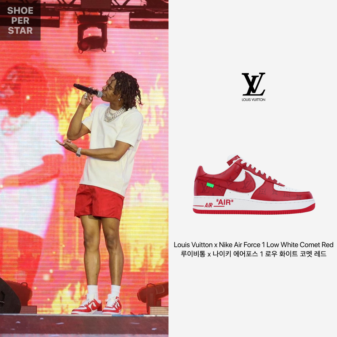Nike x VLONE Air Force 1 Low 2017, Louis Vuitton x Nike Air Force 1 Low by Virgil Abloh White Comet Red 착용 스타일 - 3