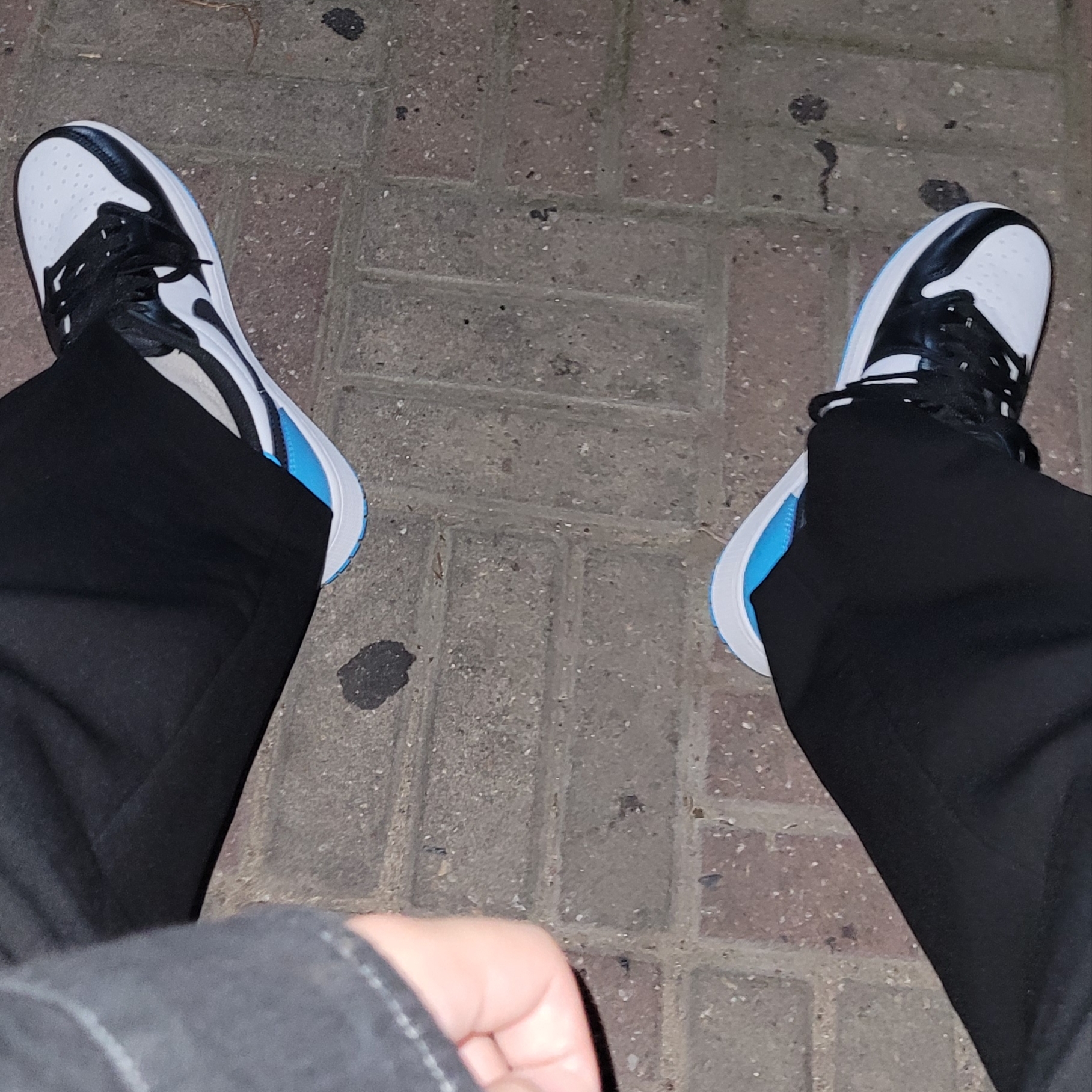Jordan 1 Retro Low OG Black and Dark Powder Blue 착용 스타일 - 1