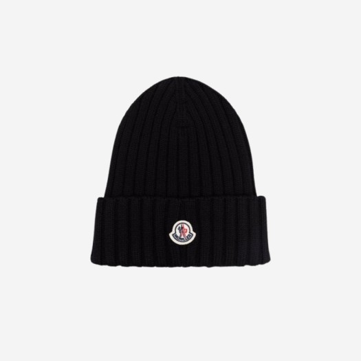 (W) Moncler Ribbed Knit Wool Beanie Black - 22FW