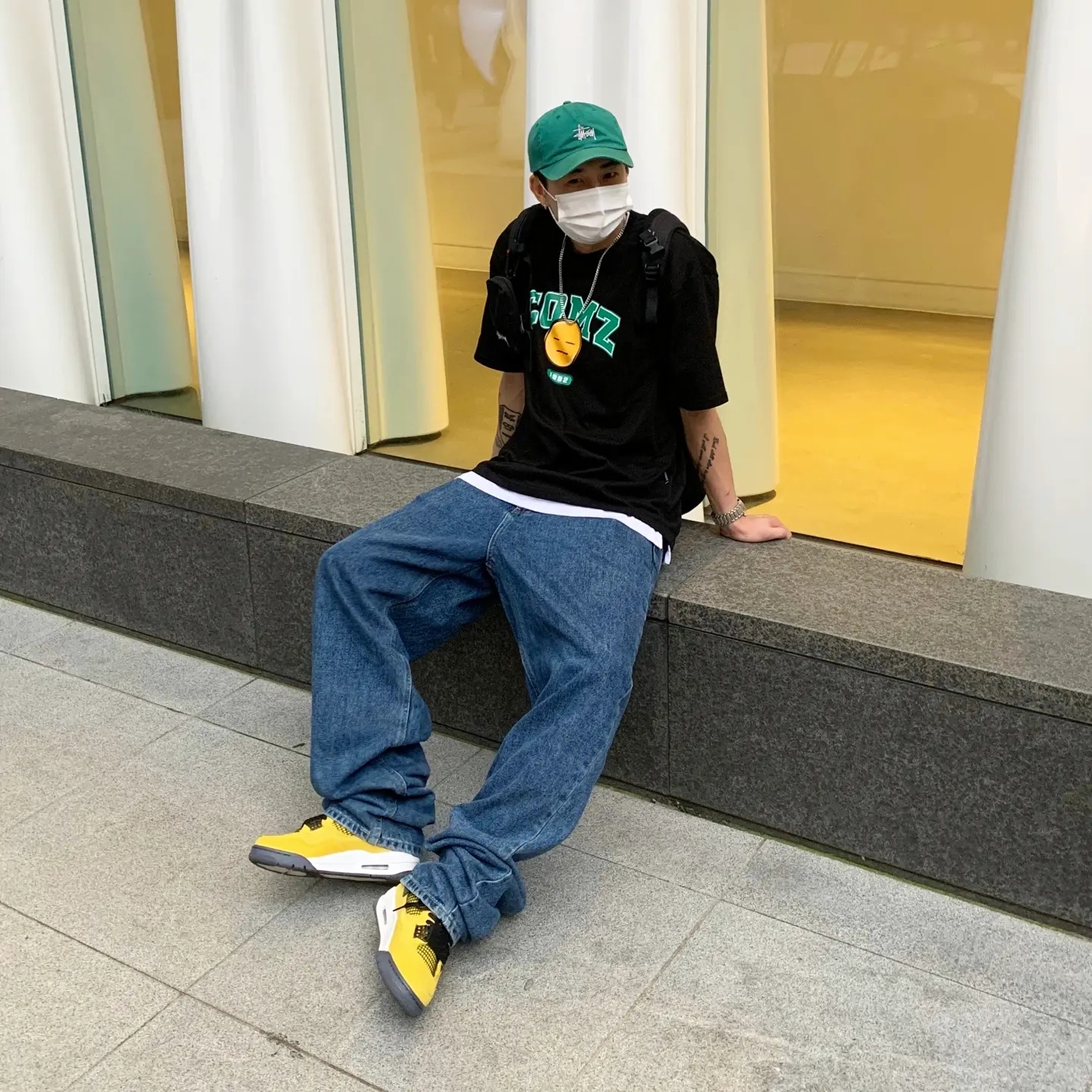 Jordan 4 Retro Tour Yellow, Supreme Backpack Black - 22SS 착용 스타일 - 2