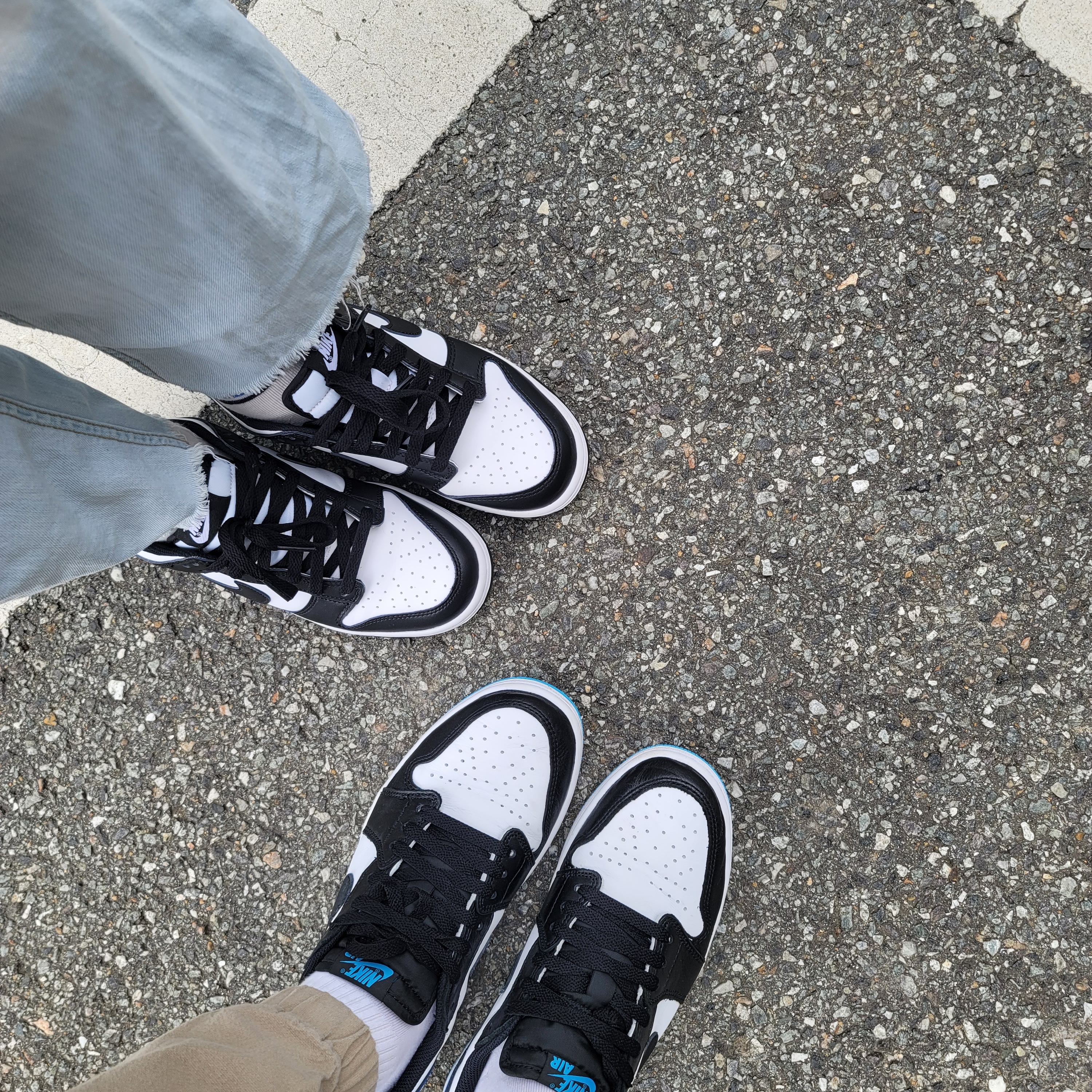 (GS) Nike Dunk Low Black, Jordan 1 Retro Low OG Black and Dark Powder Blue 착용 스타일 - 2