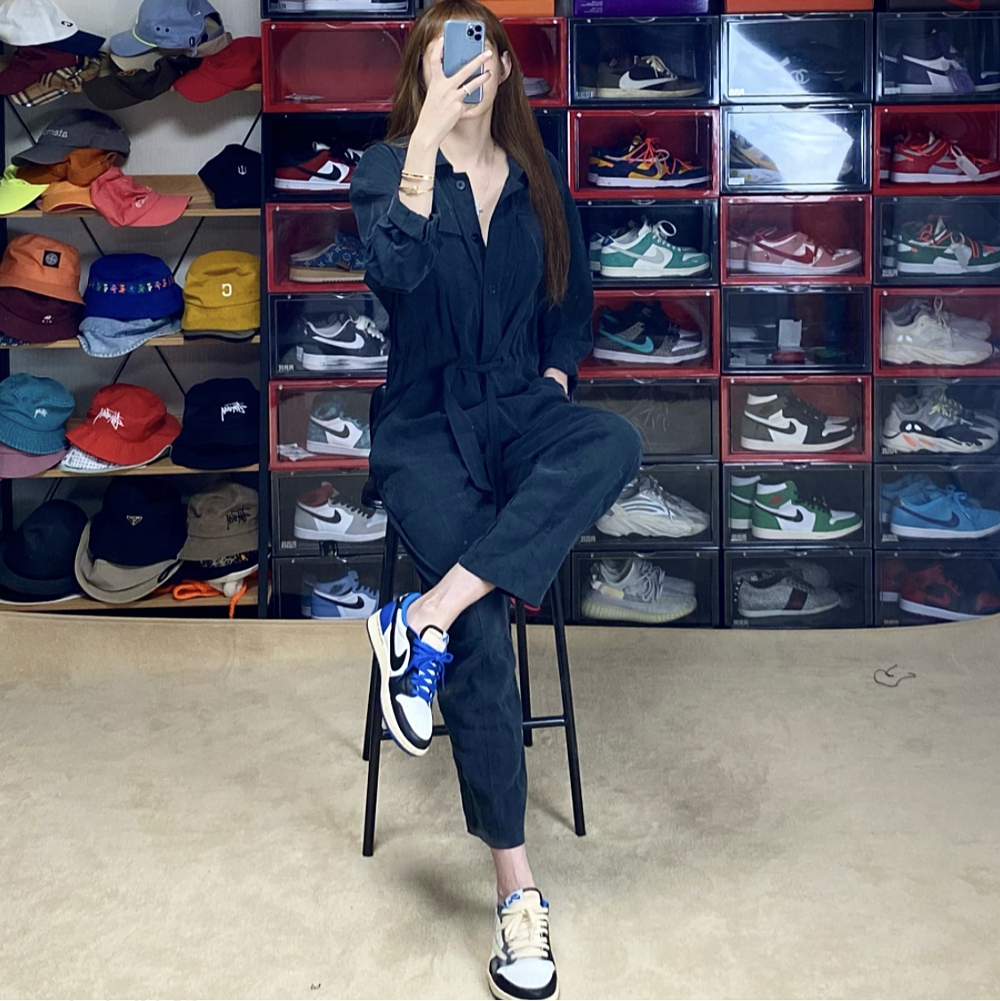 Jordan 1 x Travis Scott x Fragment Retro Low OG SP Military Blue 착용 스타일