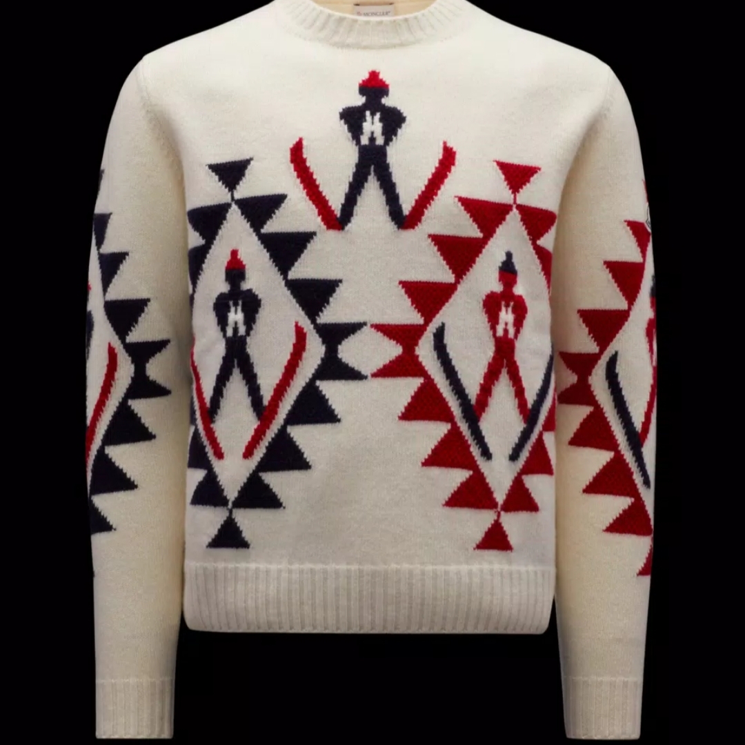 Moncler Graphic Wool Sweater Off White Red Blue - 22FW 착용 스타일