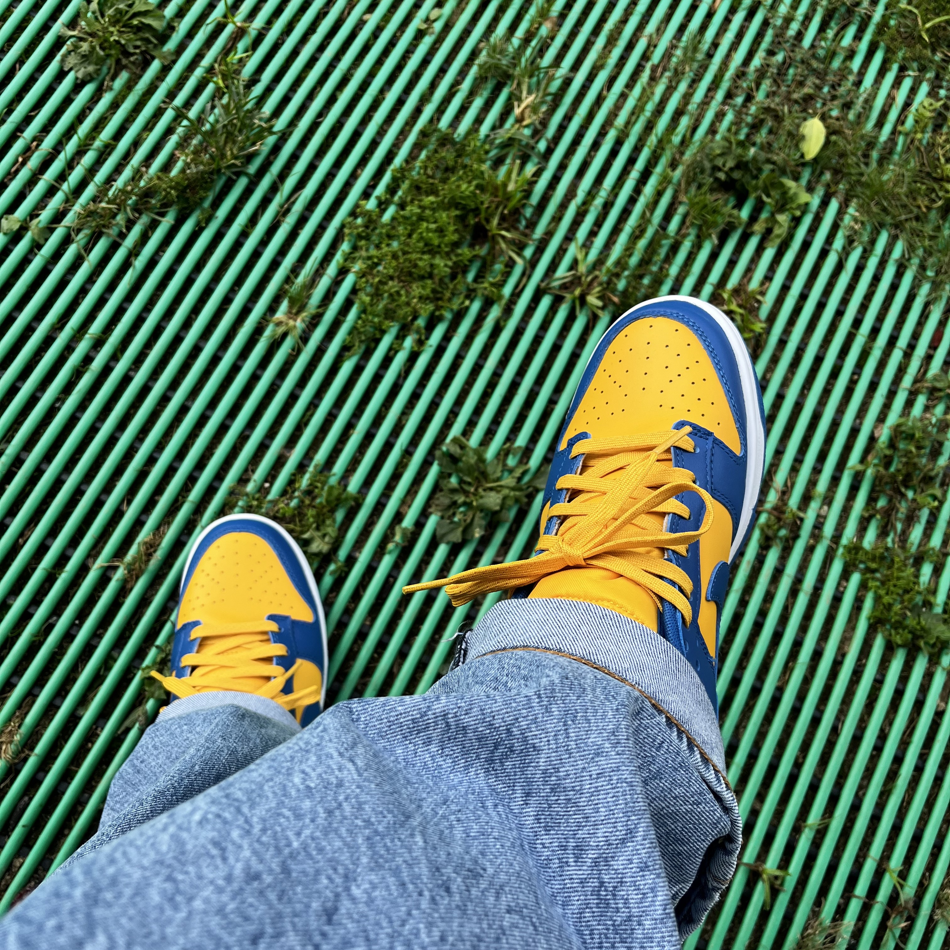 Nike Dunk Low Retro Blue Jay and University Gold 착용 스타일