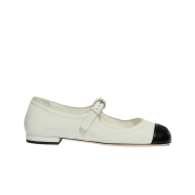 (W) Chanel Mary Jane Calfskin & White Black