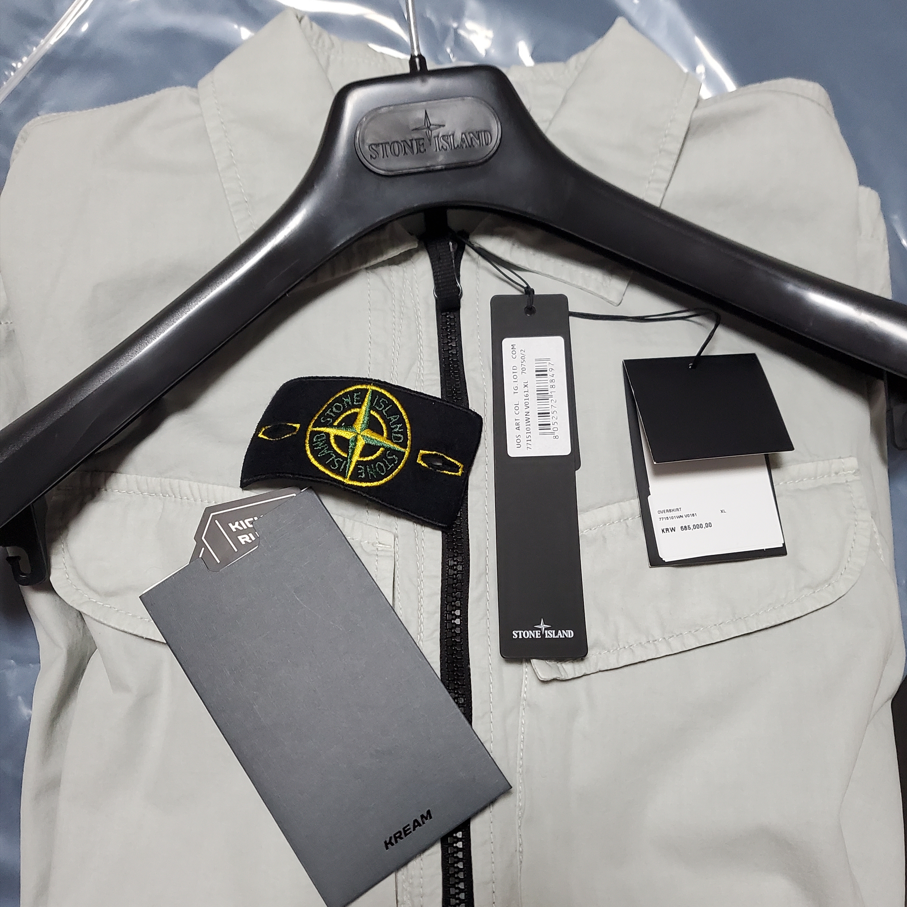 Stone Island 101WN Brushed Cotton Canvas T.CO+OLD Overshirt Light Grey - 22FW 착용 스타일