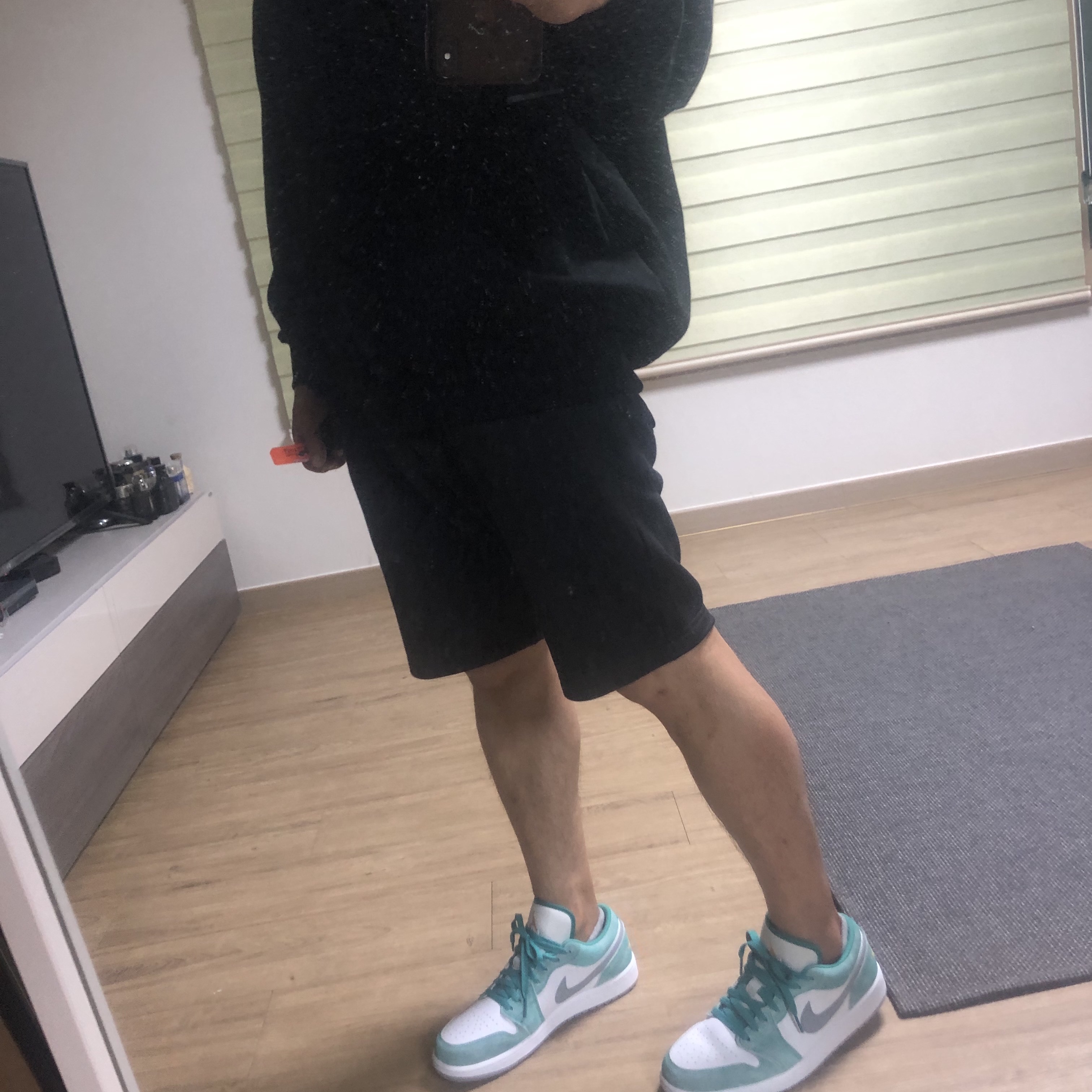 Jordan 1 Low SE New Emerald, IAB Studio Hoodie Black White 착용 스타일 - 1